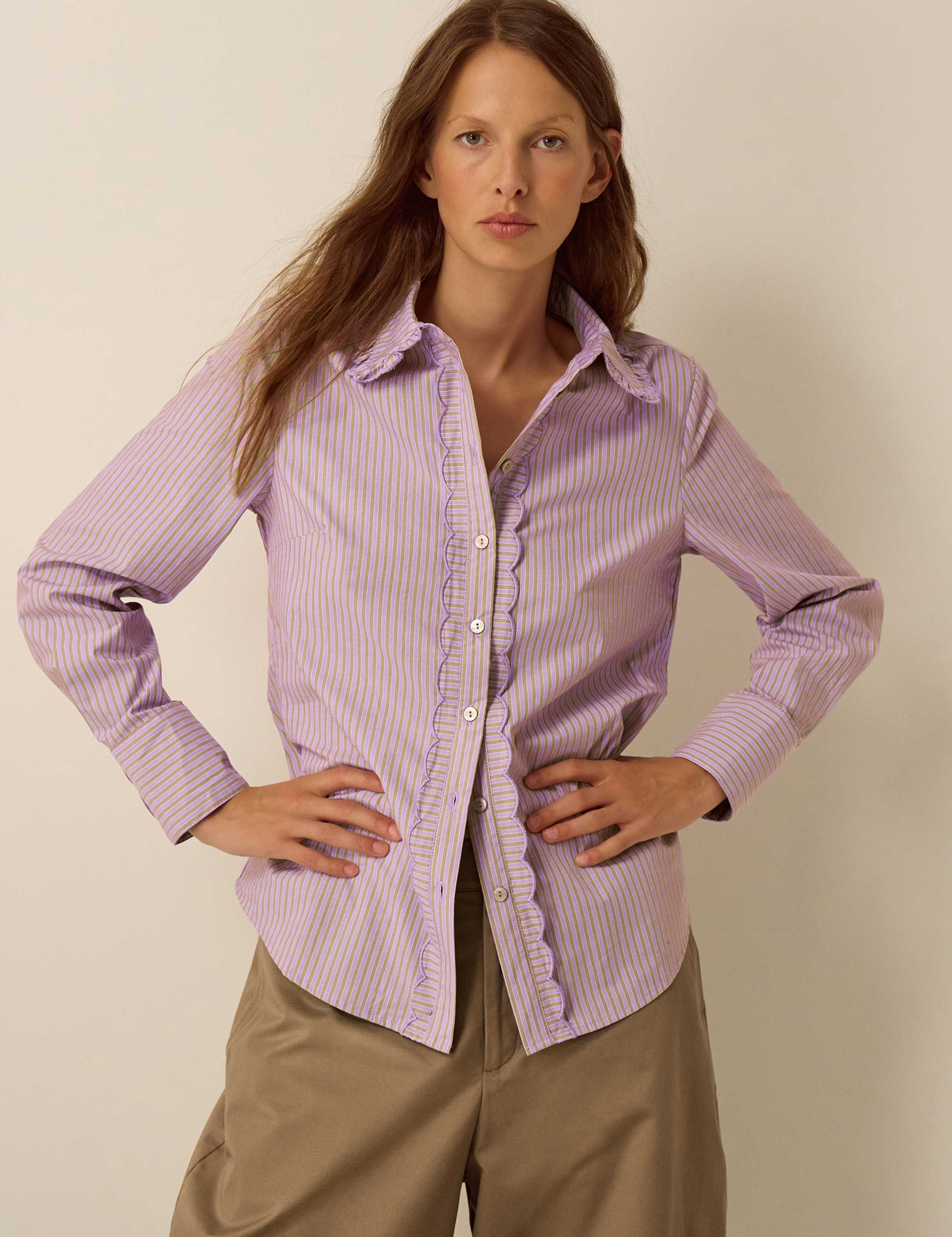 Pure Cotton Striped Frill Detail Shirt