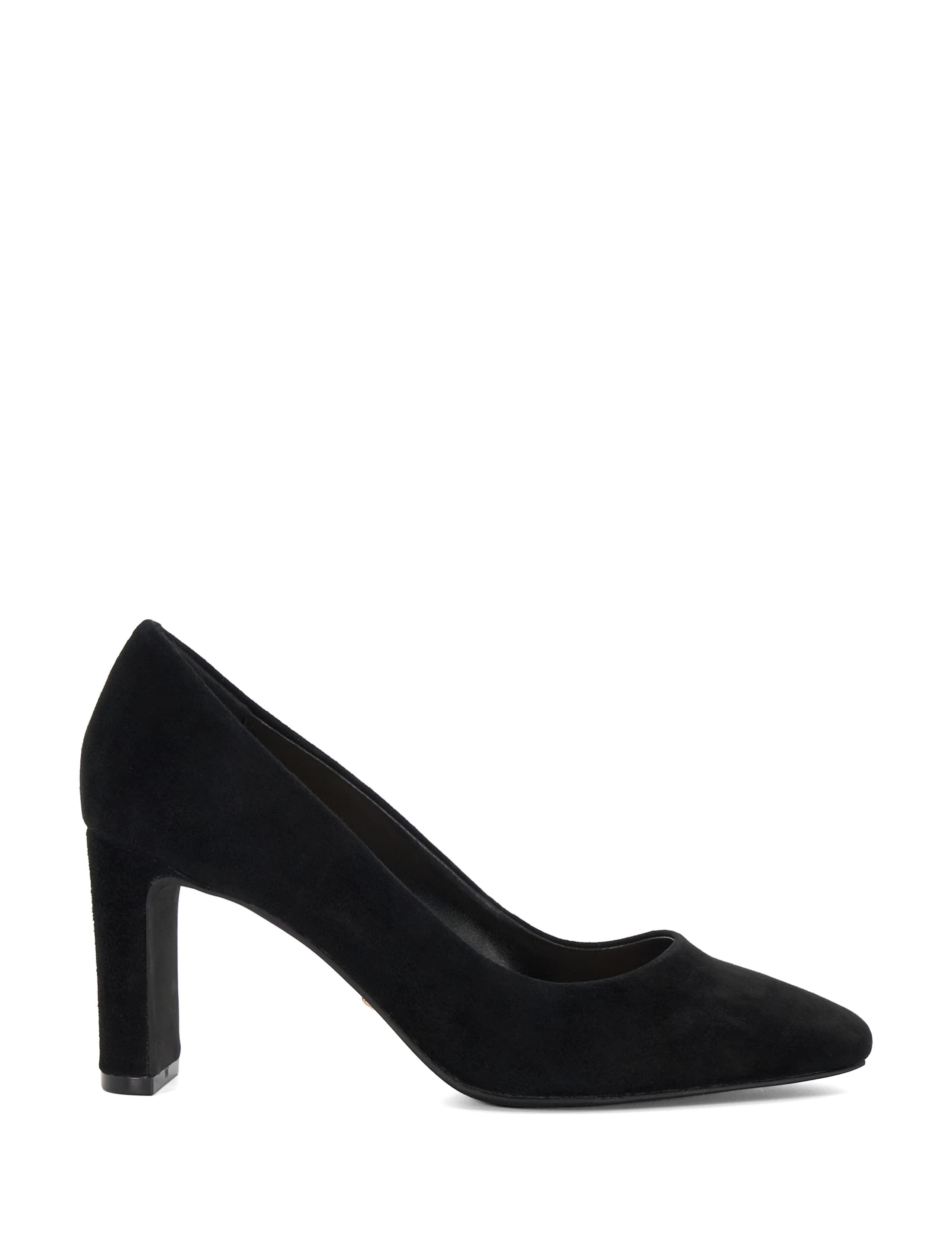 Suede Slip On Block Heel Court Shoes