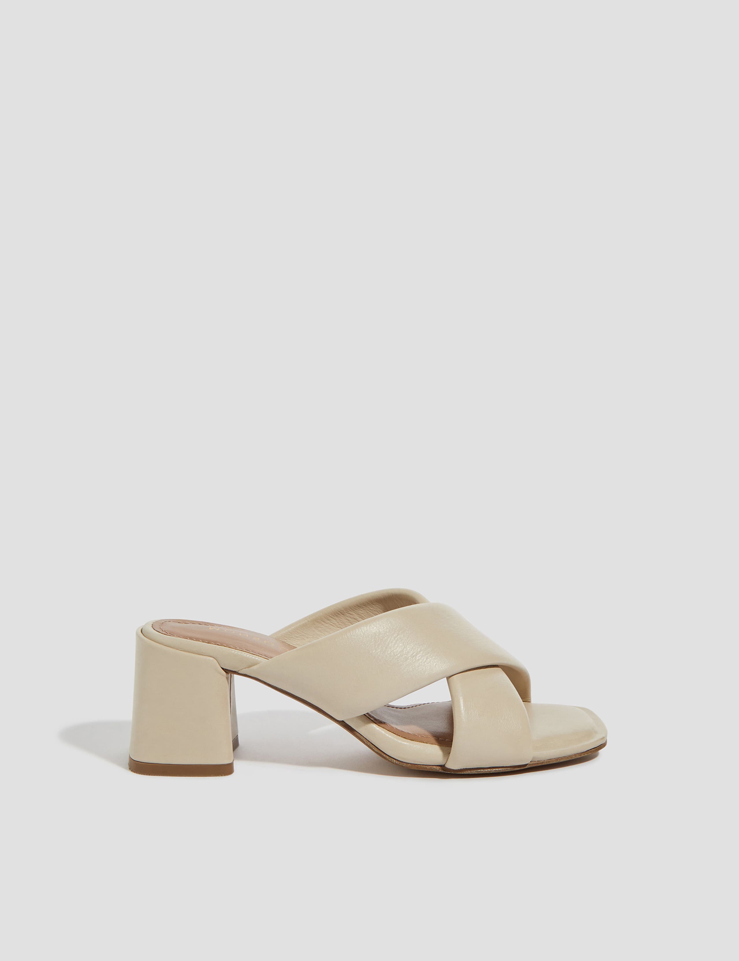 Leather Crossover Block Heel Sandals