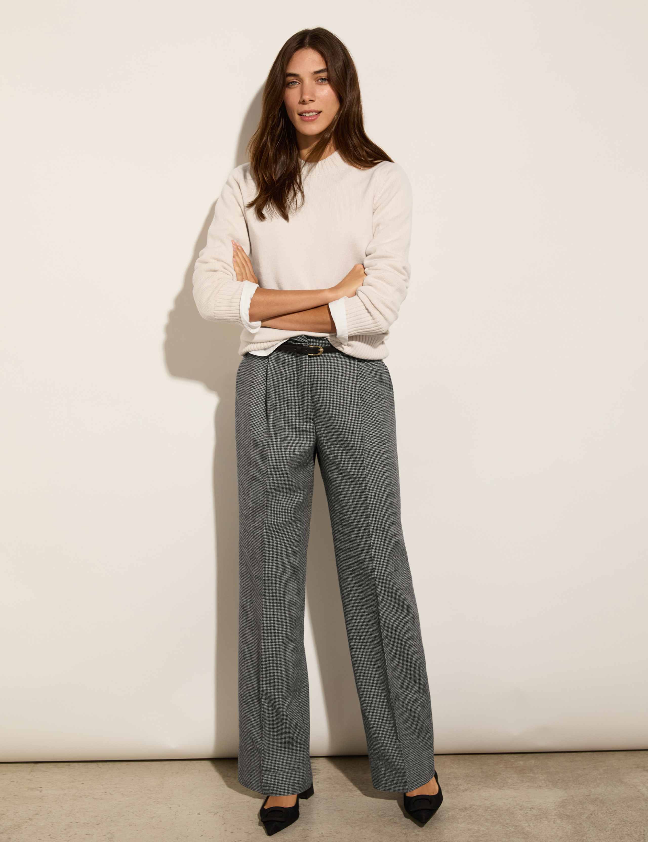 Wool Blend Straight Leg Trousers