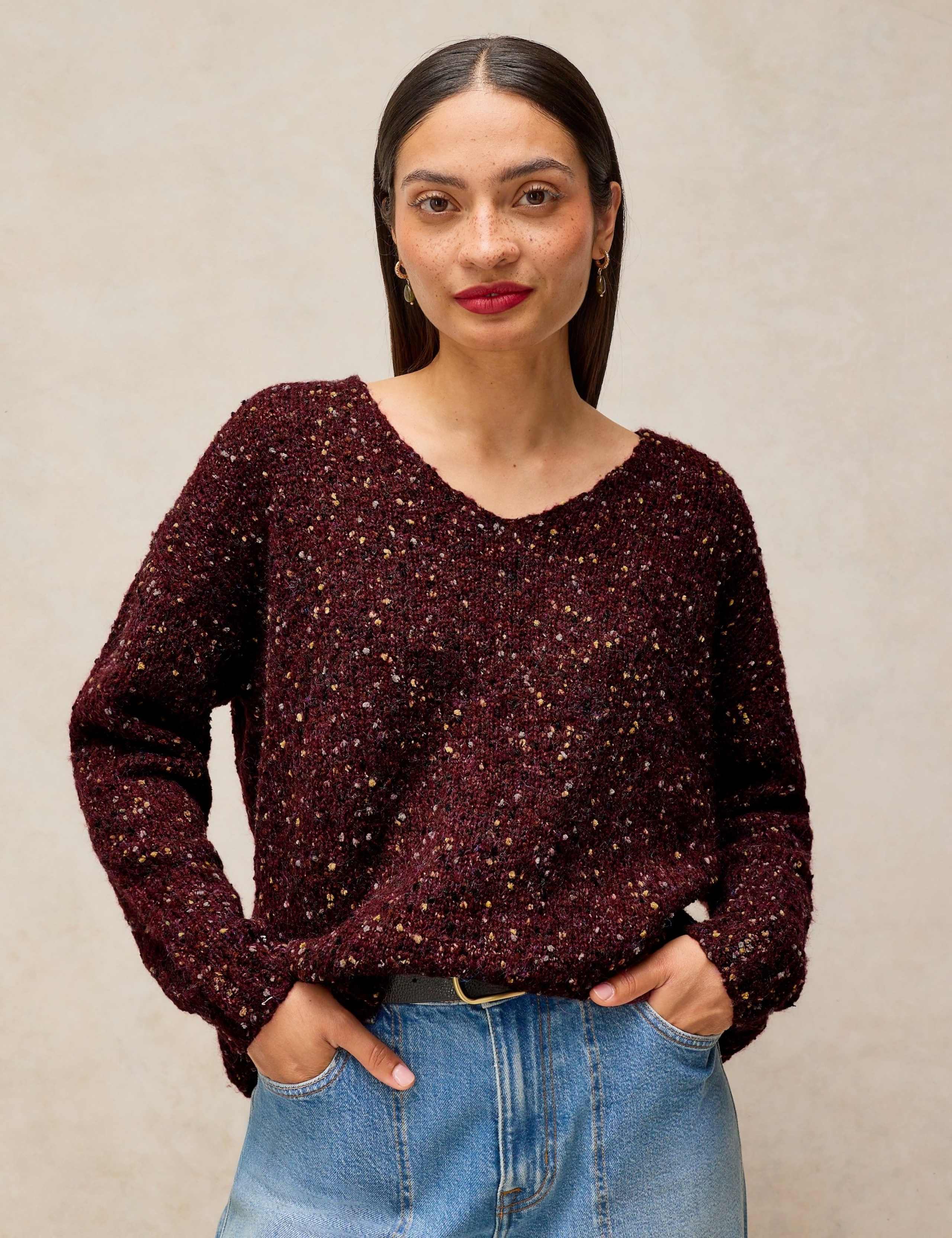 Textured Flecked V-Neck Jumper with Wool