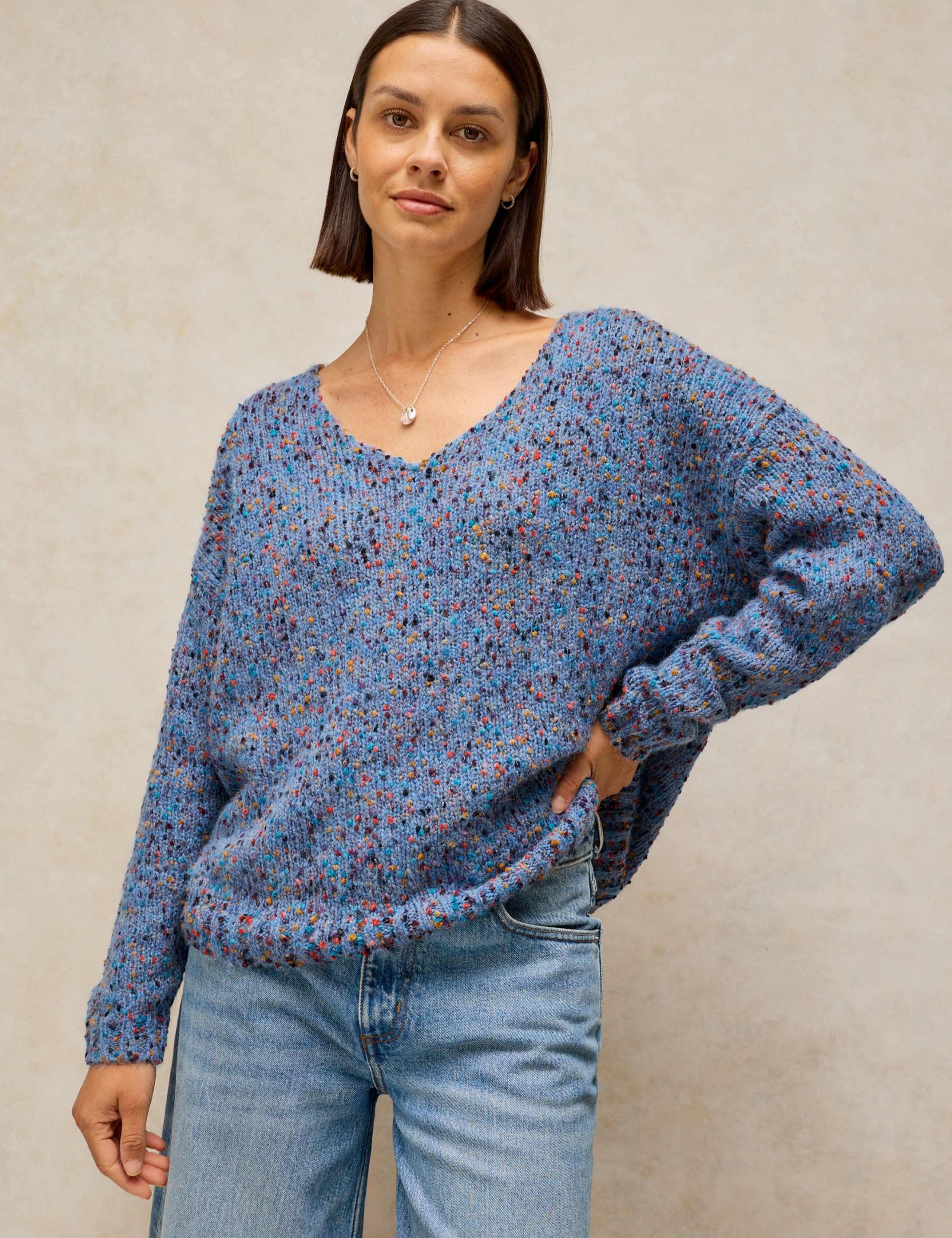 Textured Flecked V-Neck Jumper with Wool