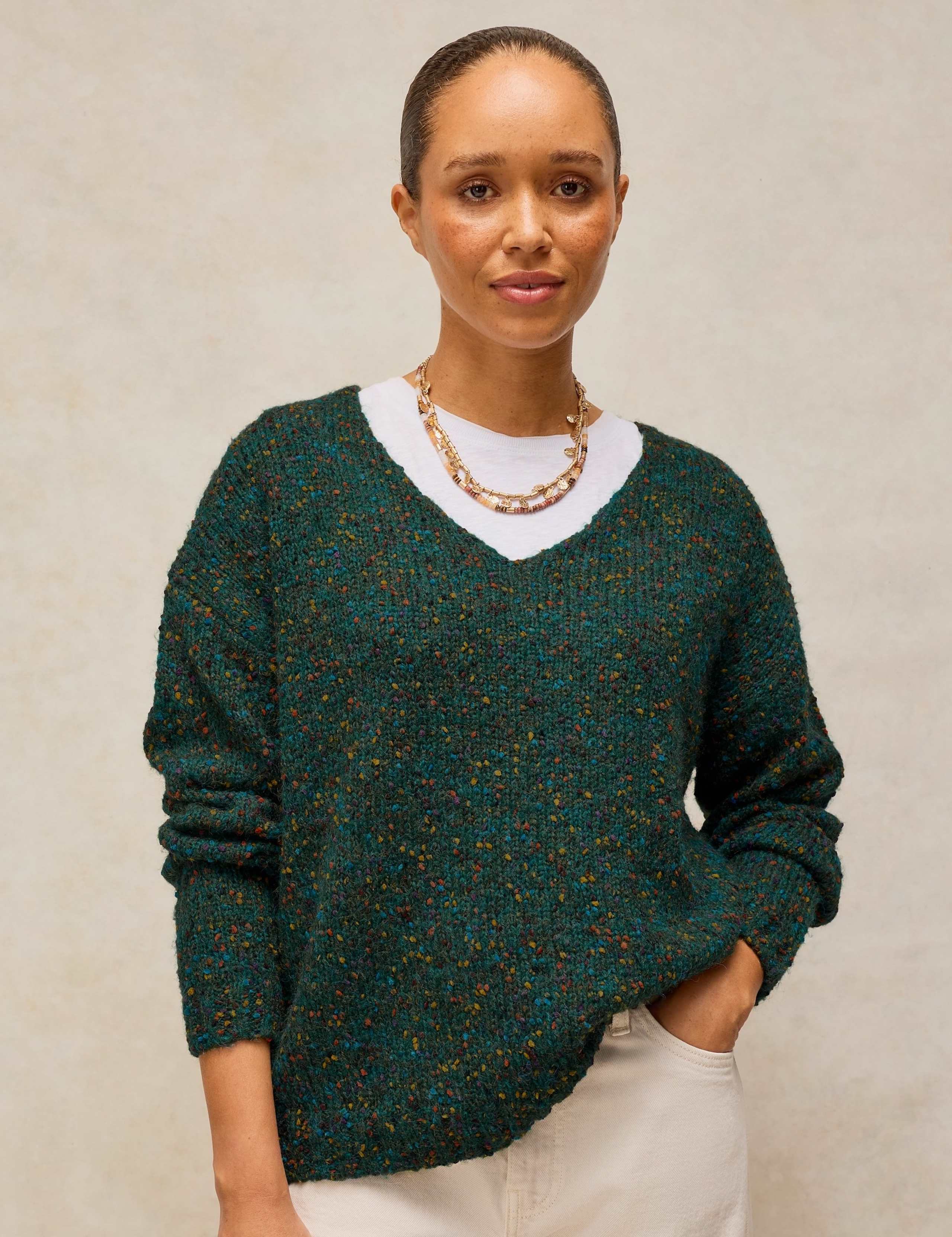 Textured Flecked V-Neck Jumper with Wool