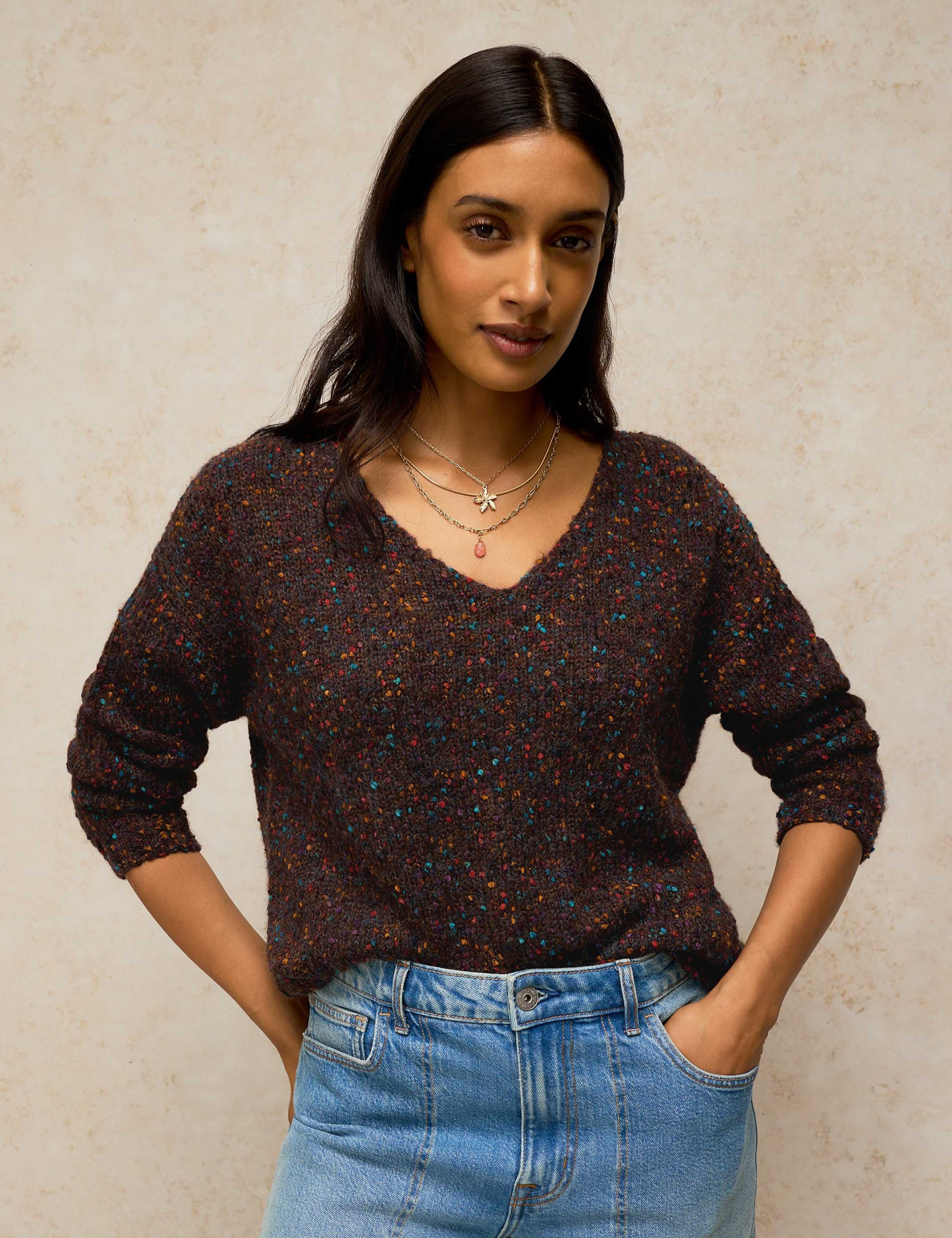 Textured Flecked V-Neck Jumper with Wool