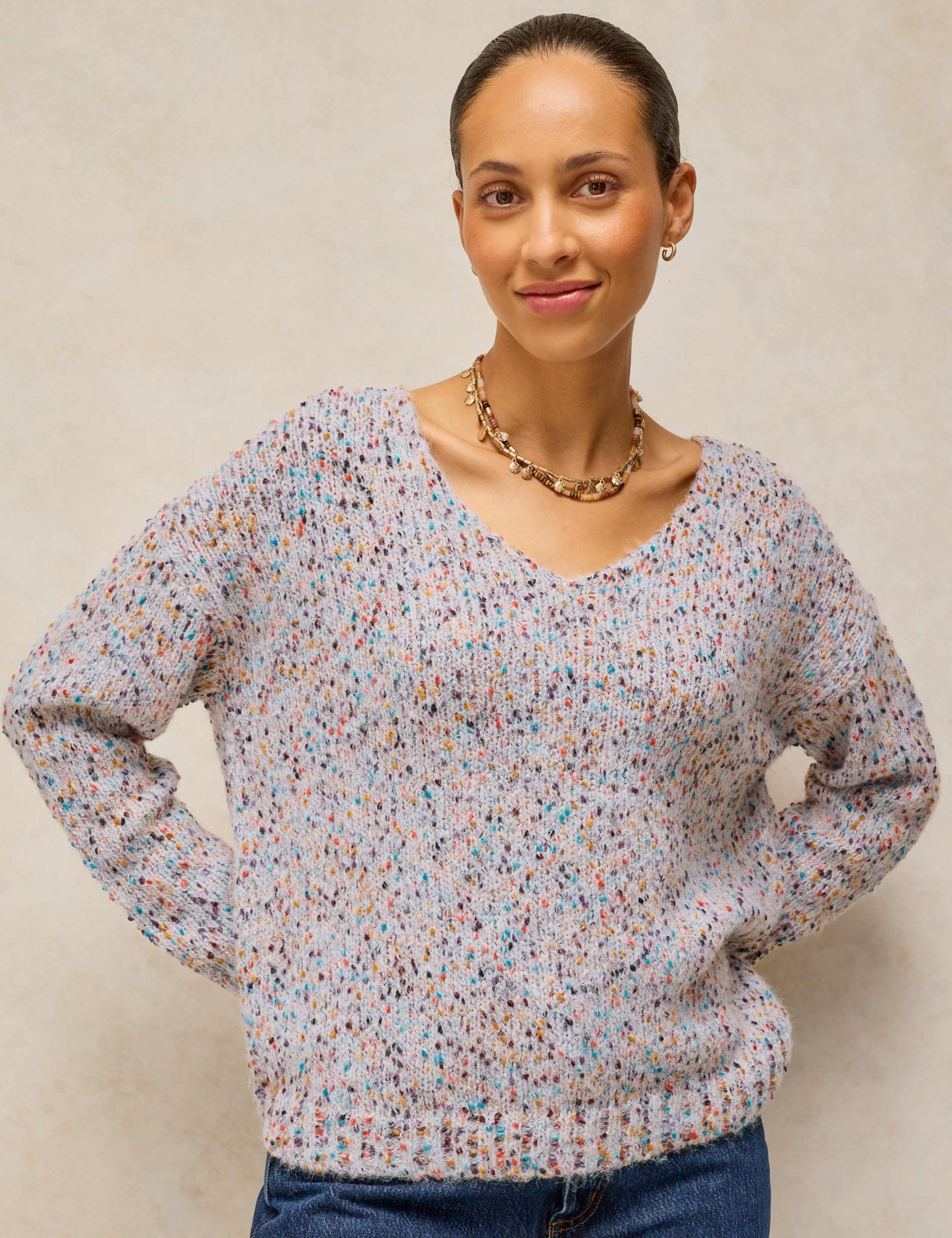 Textured Flecked V-Neck Jumper with Wool