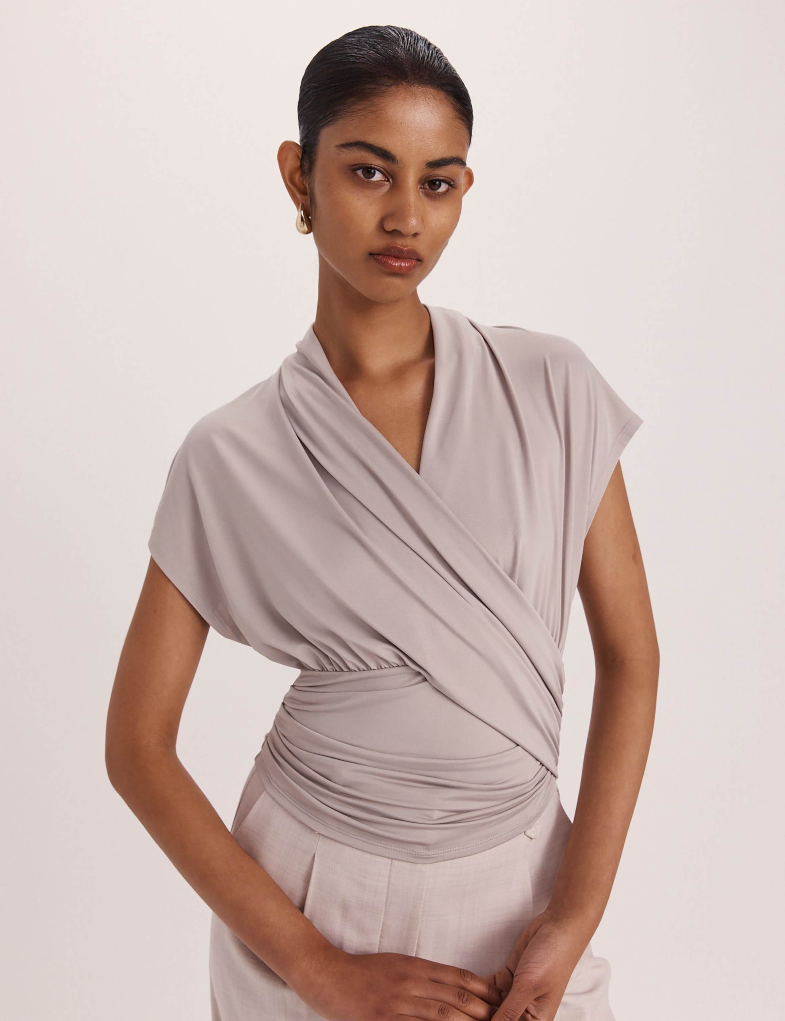 Draped V-Neck Wrap Top