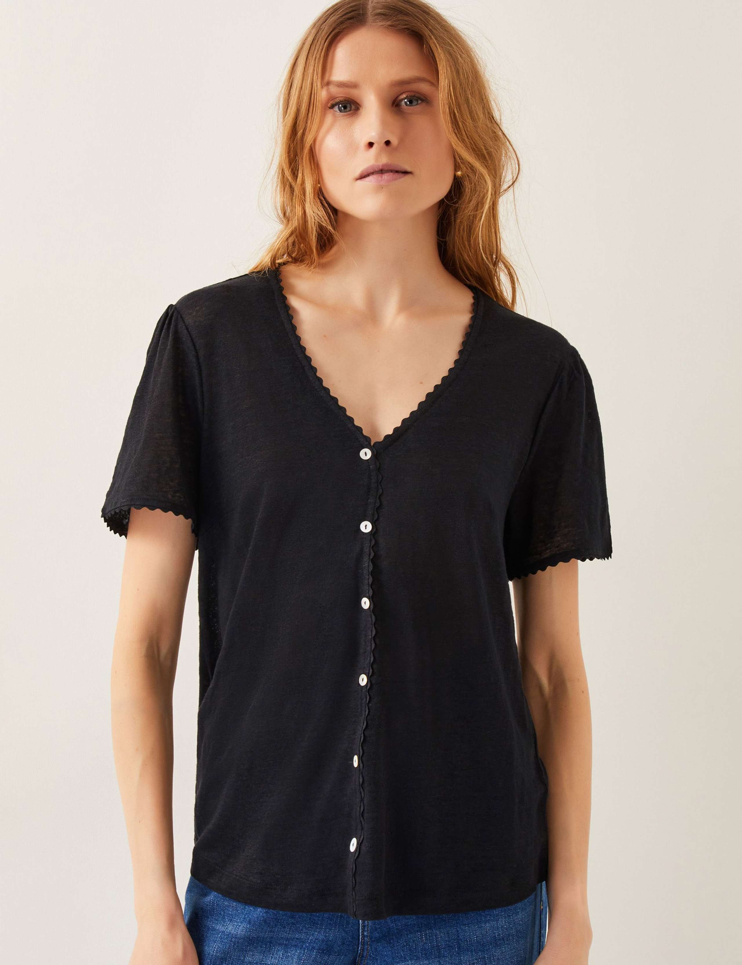 Pure Linen Button Through T-Shirt