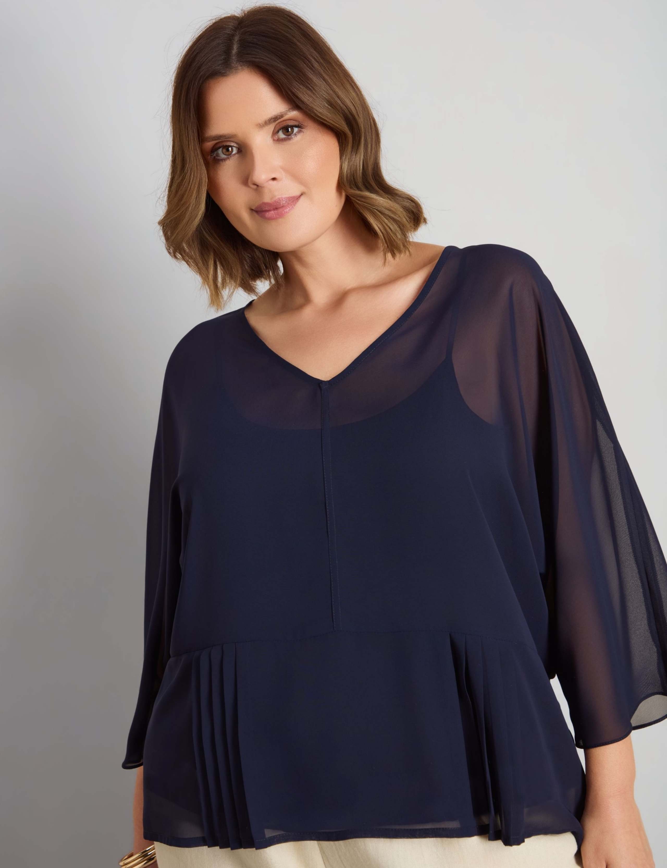 V-Neck Pleat Detail Peplum Blouse