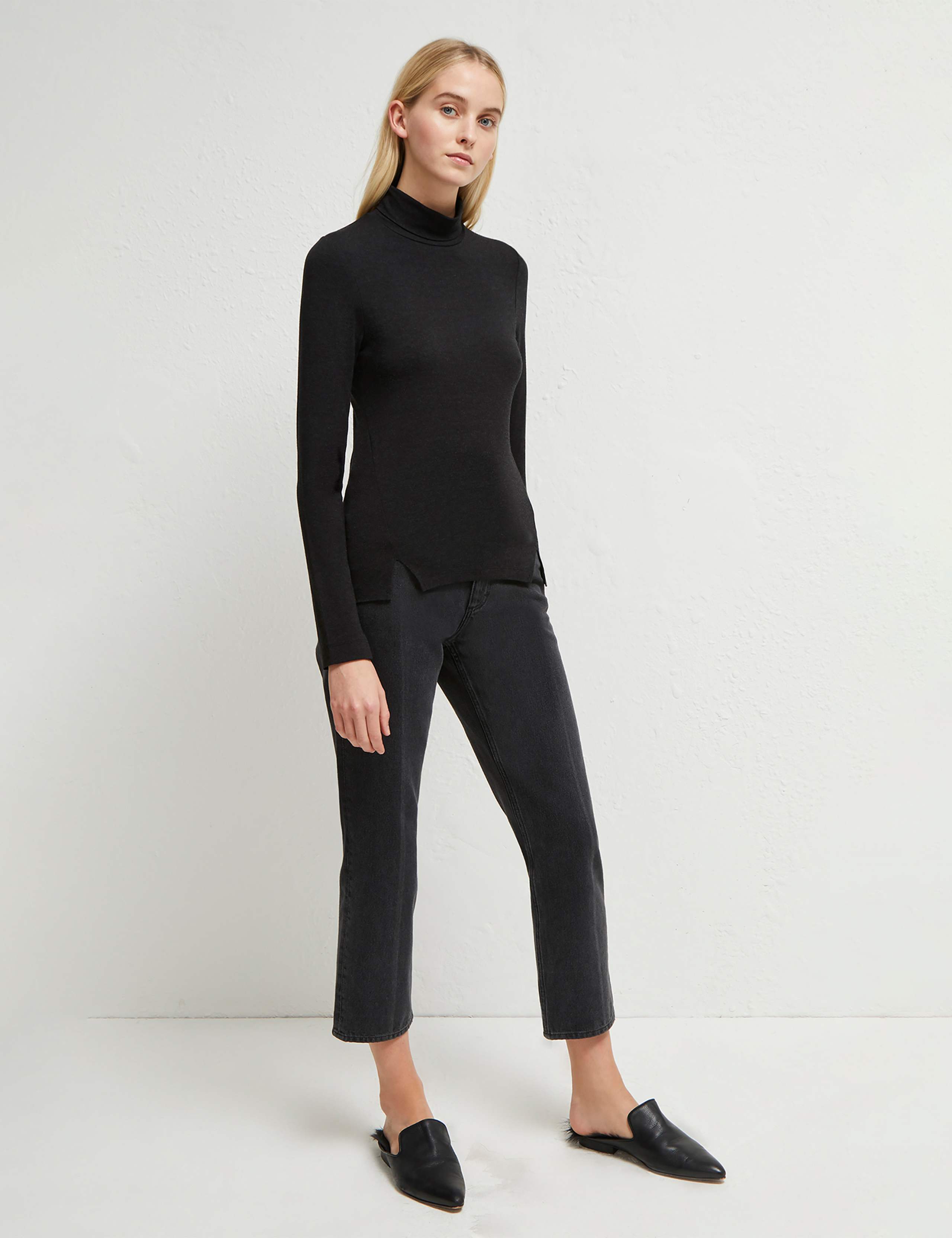 Jersey Roll Neck Fitted Long Sleeve Top
