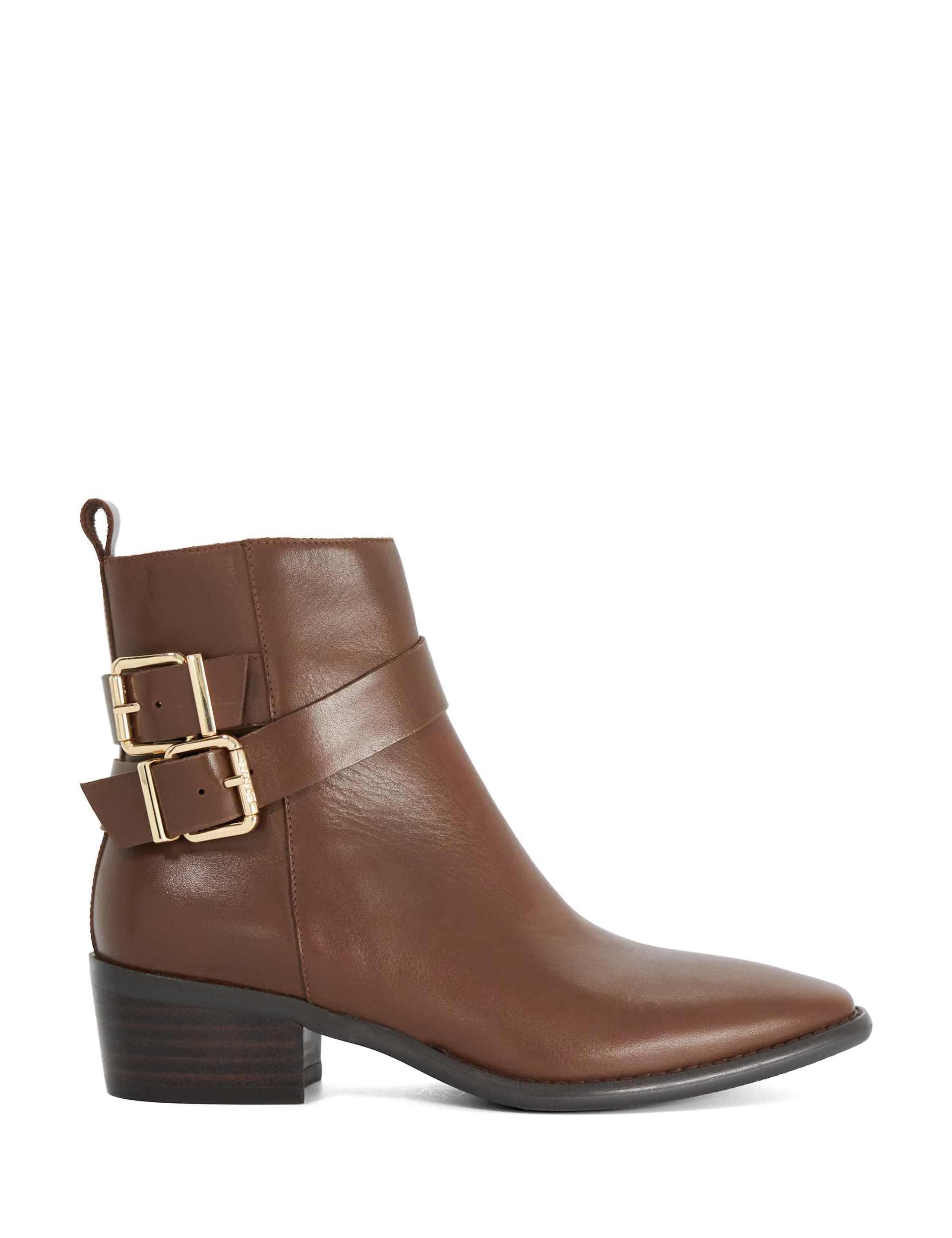 Leather Buckle Block Heel Ankle Boots