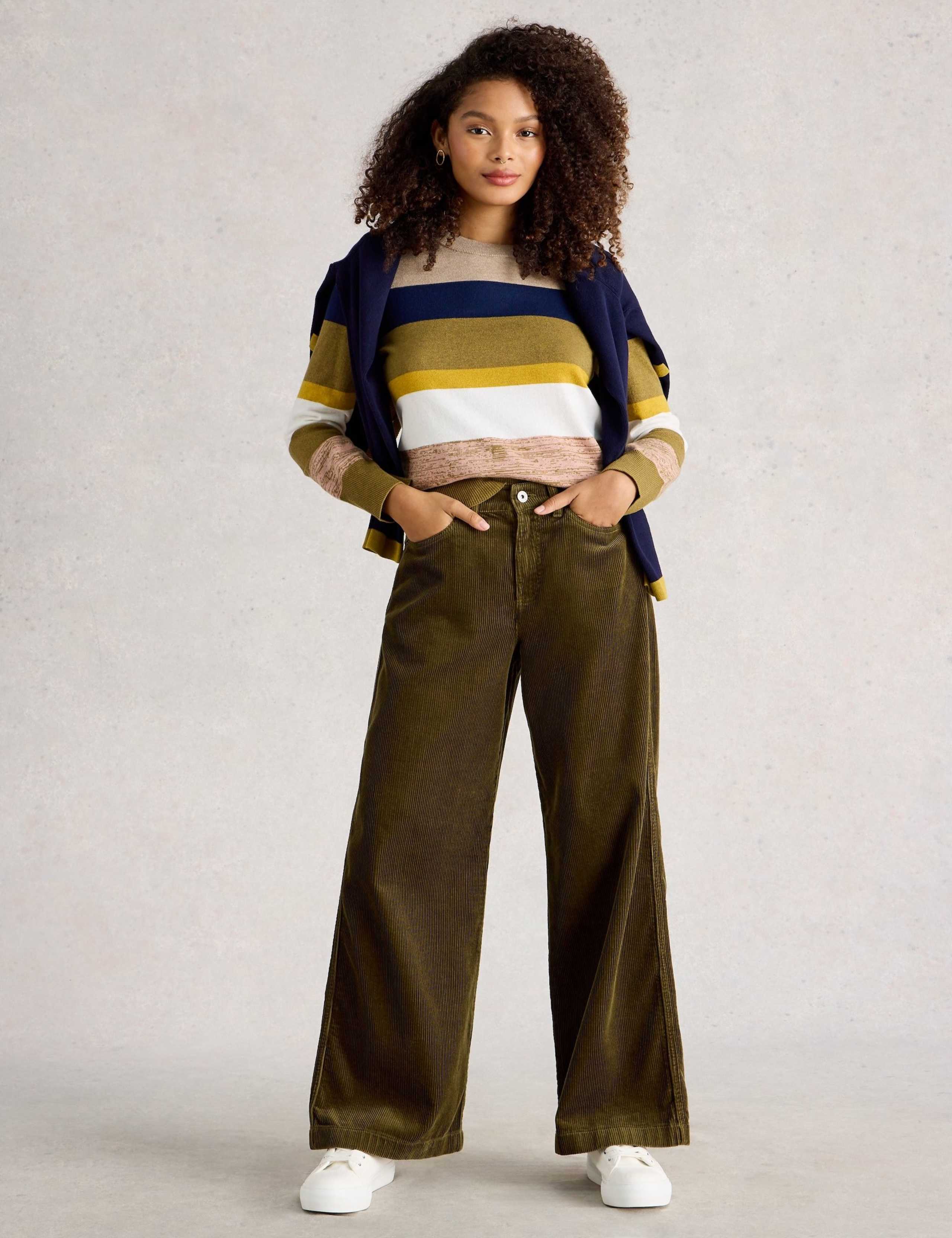 Cotton Rich Cord Textured Wide Leg Trousers