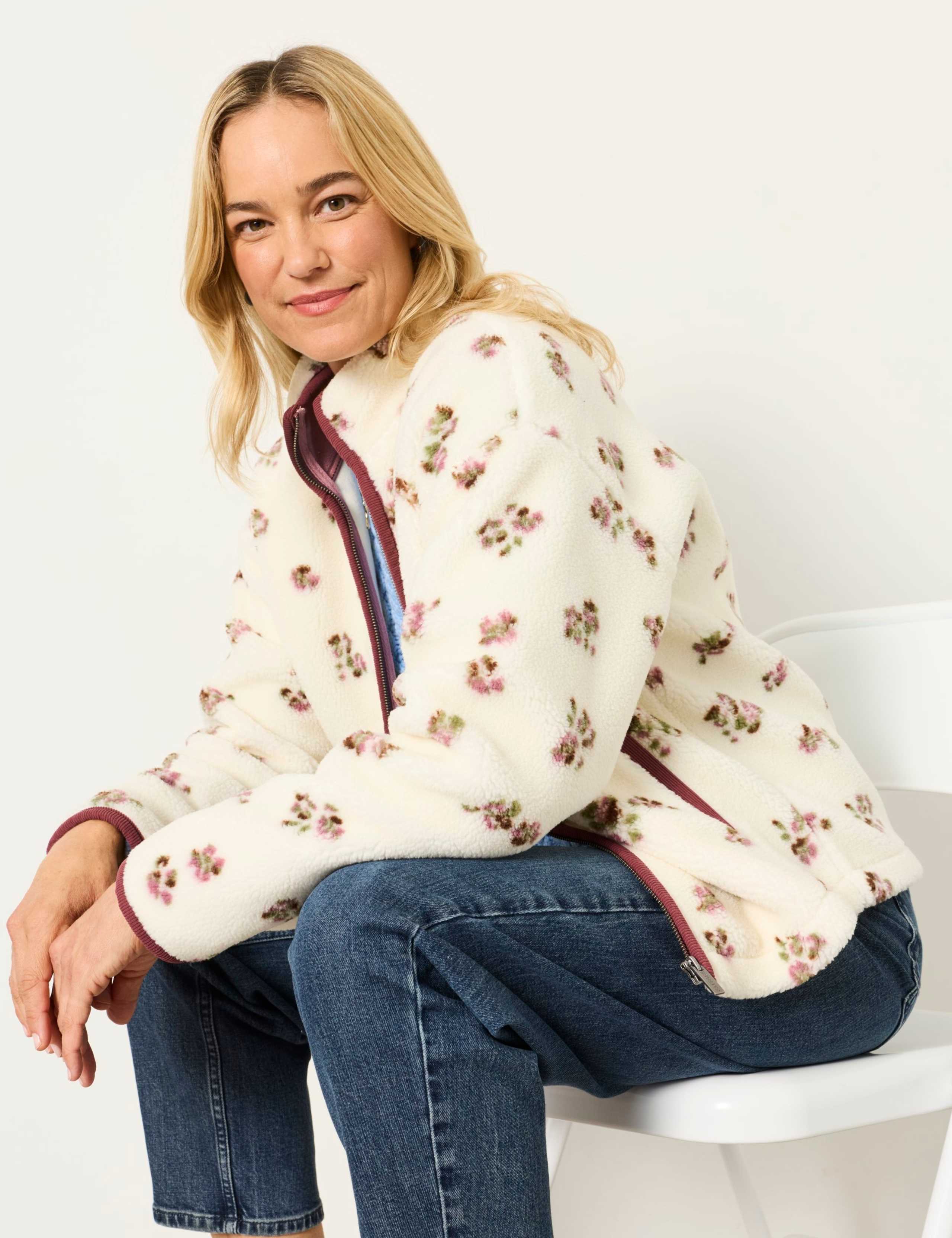 Fleece Ditsy Floral Funnel Neck Jacket