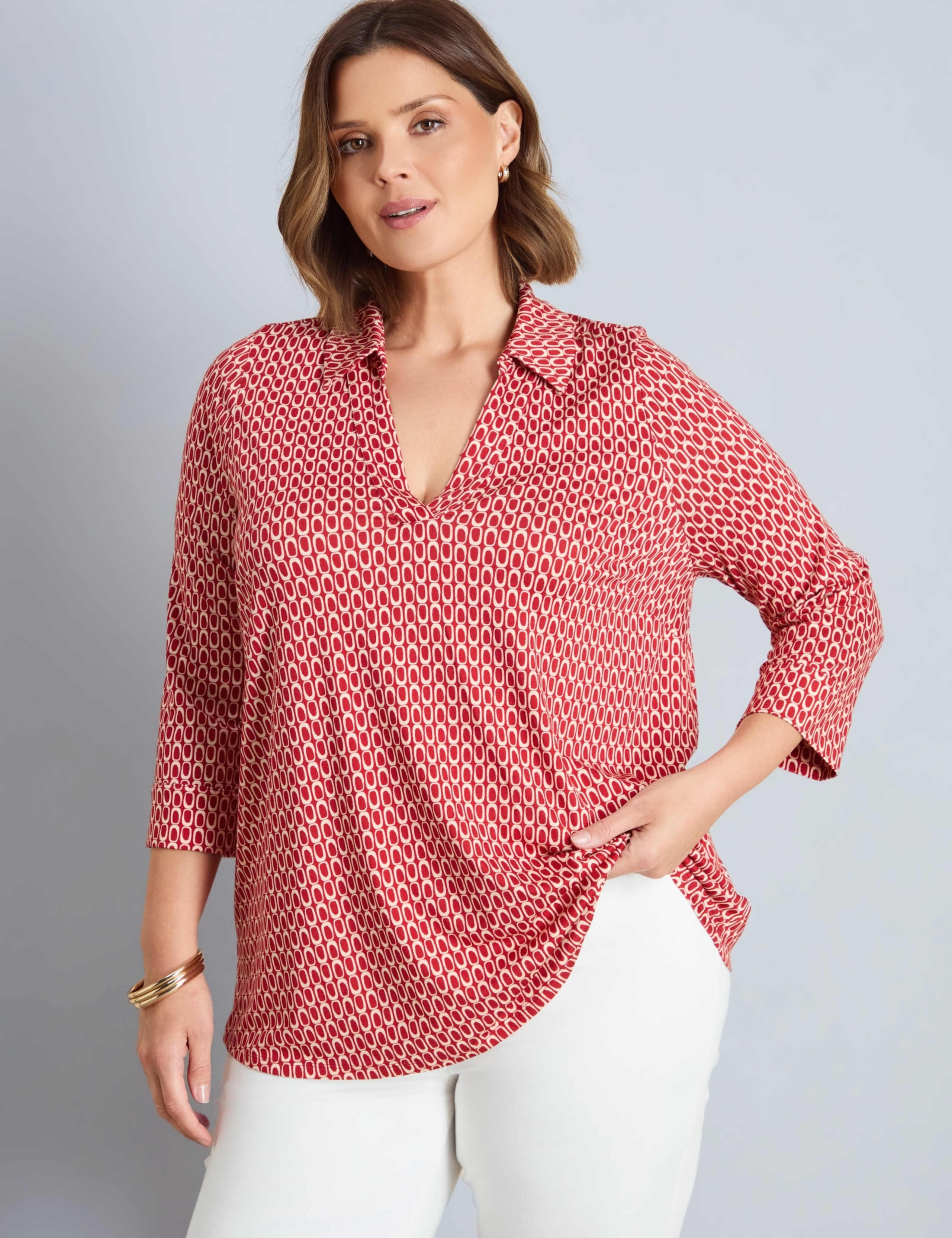 Jersey Geometric V-Neck Top