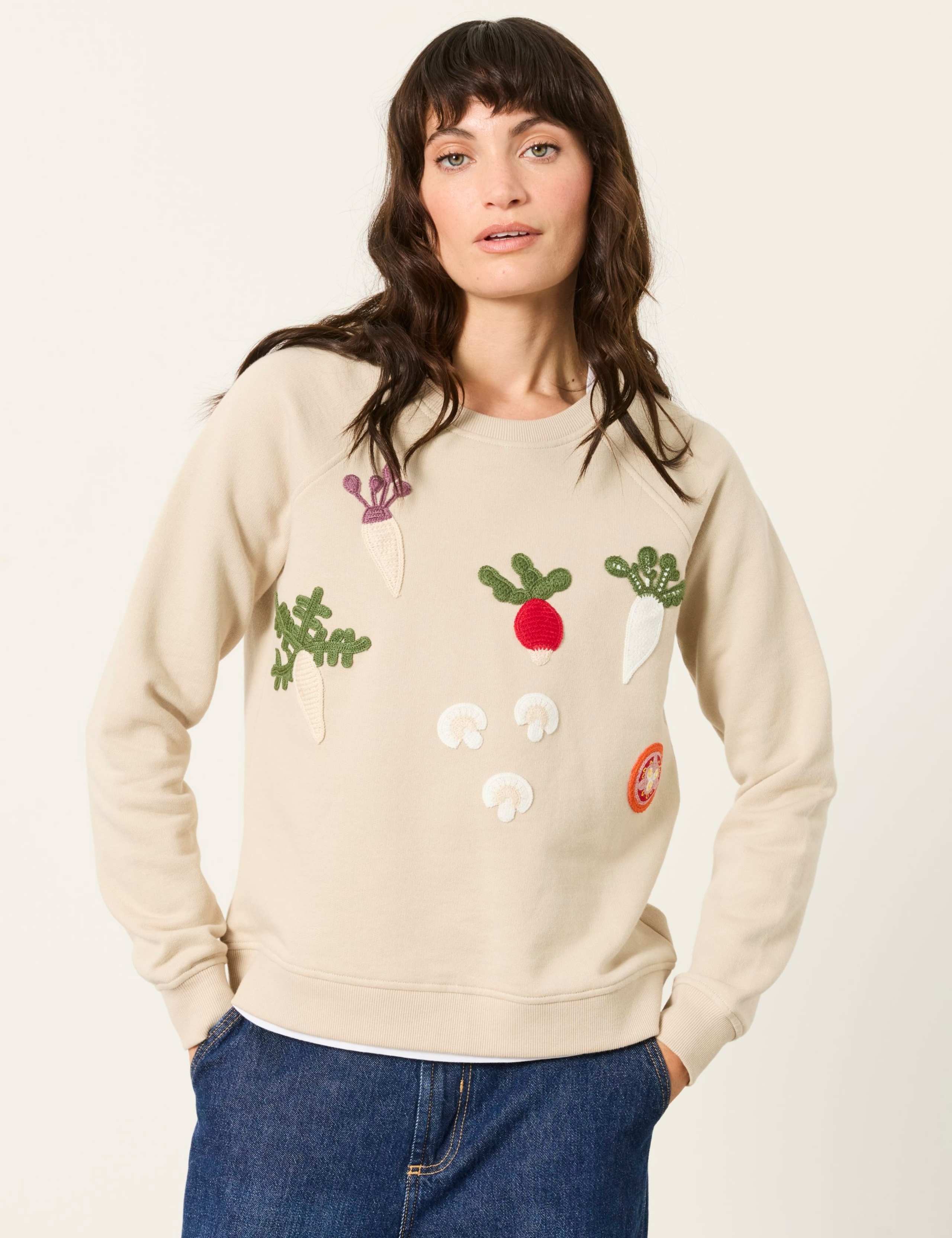 Pure Cotton Crochet-Style Detail Sweatshirt