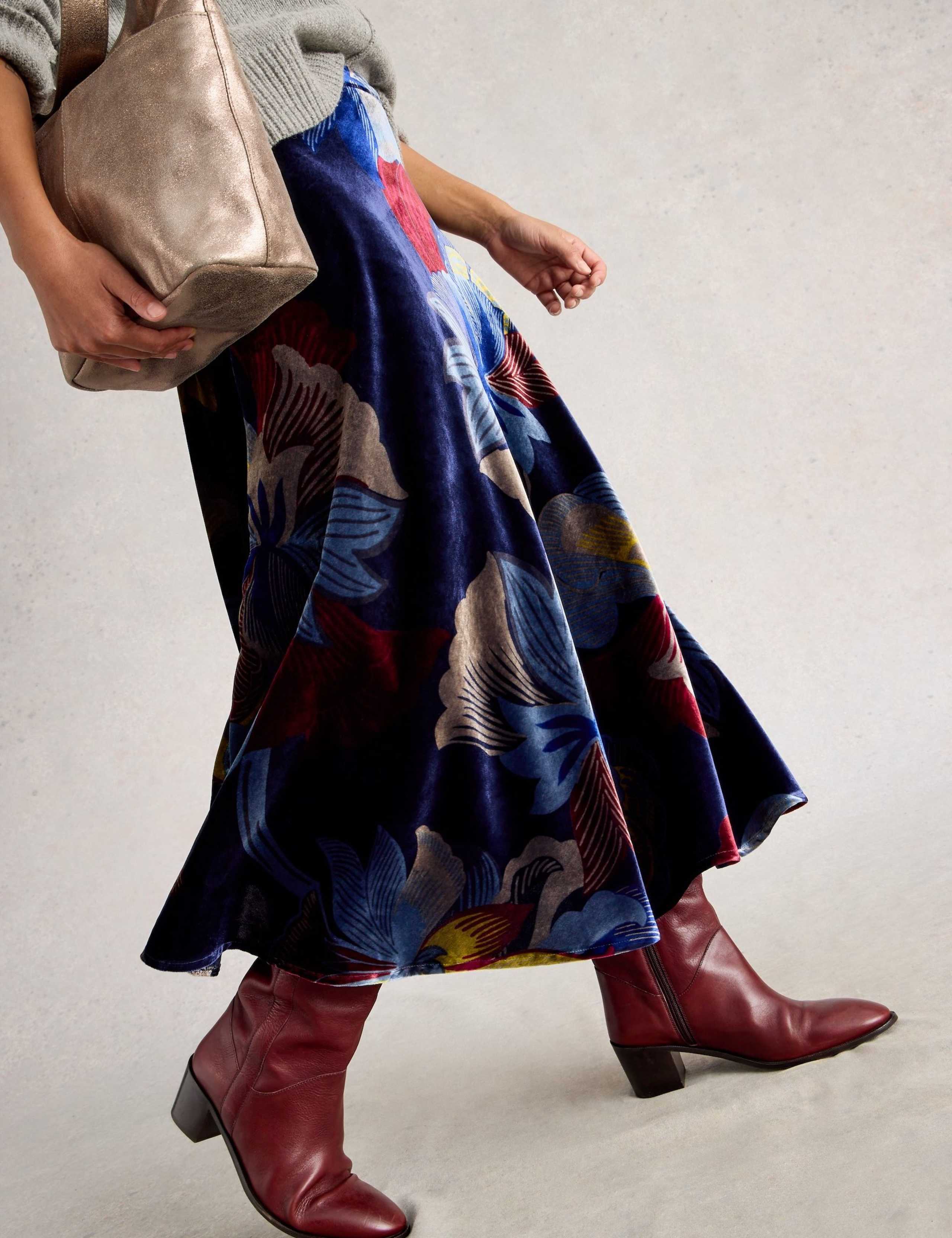 Velvet Floral Maxi A-Line Skirt
