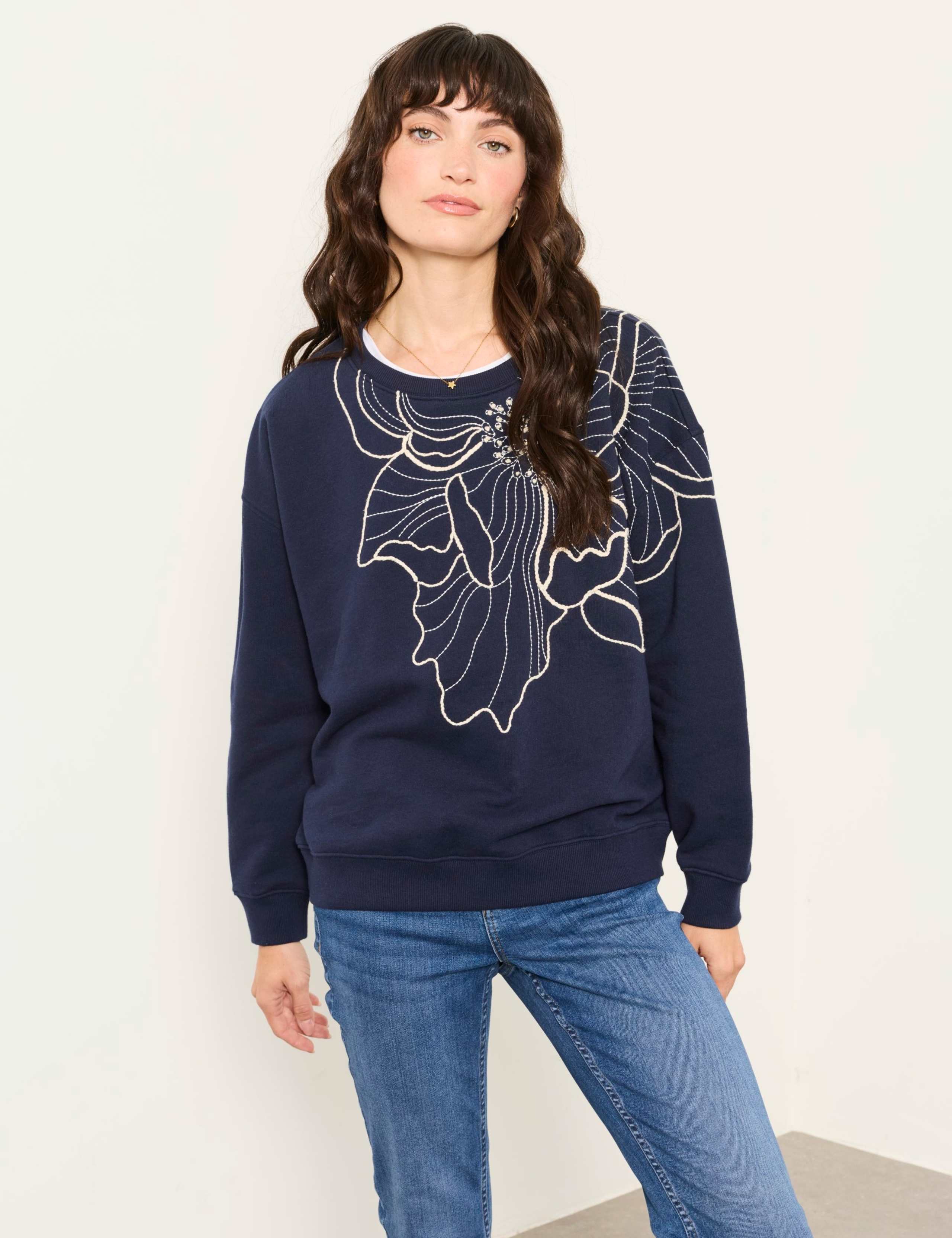 Pure Cotton Floral Embroidered Sweatshirt