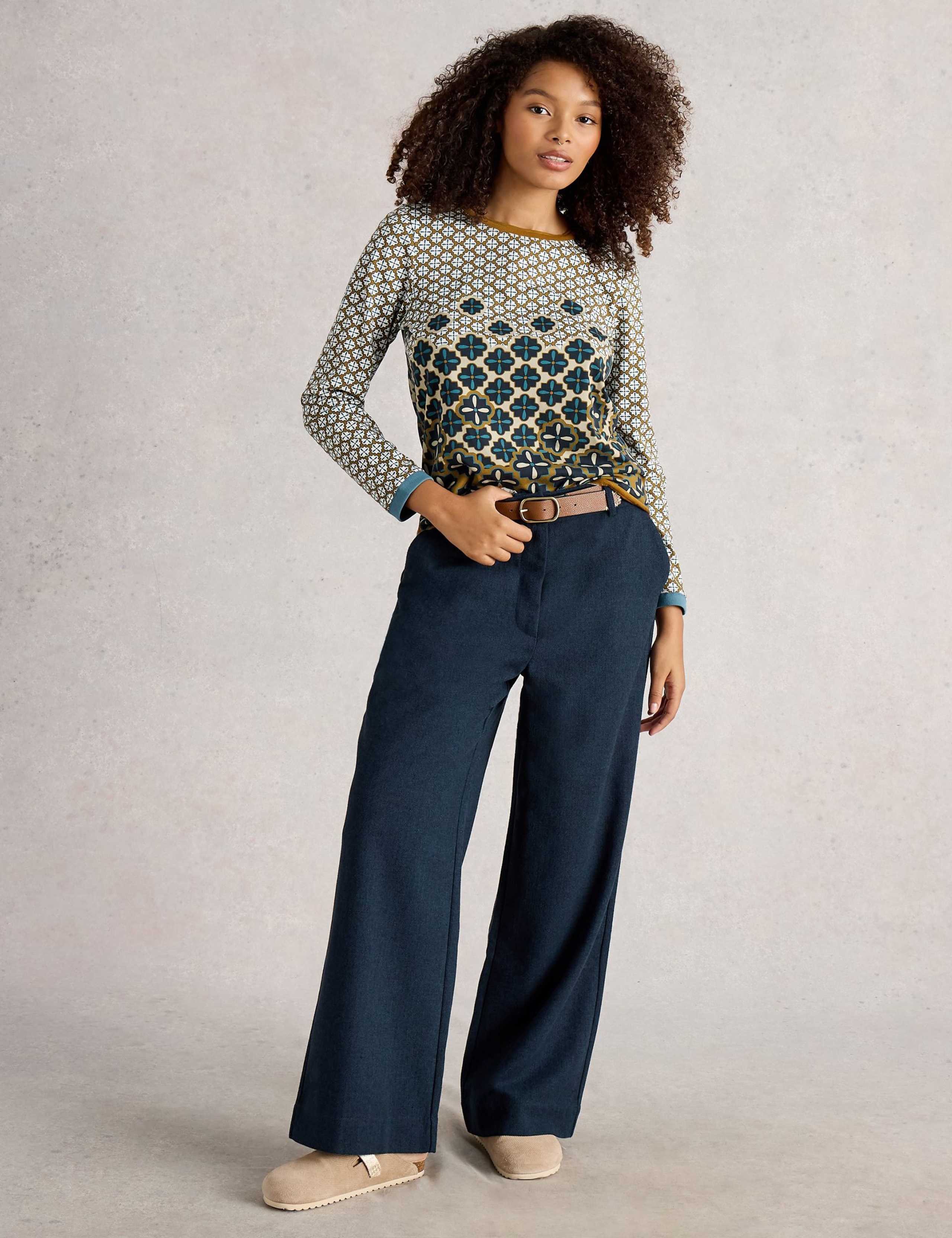 Herringbone Wide Leg Trousers with Wool