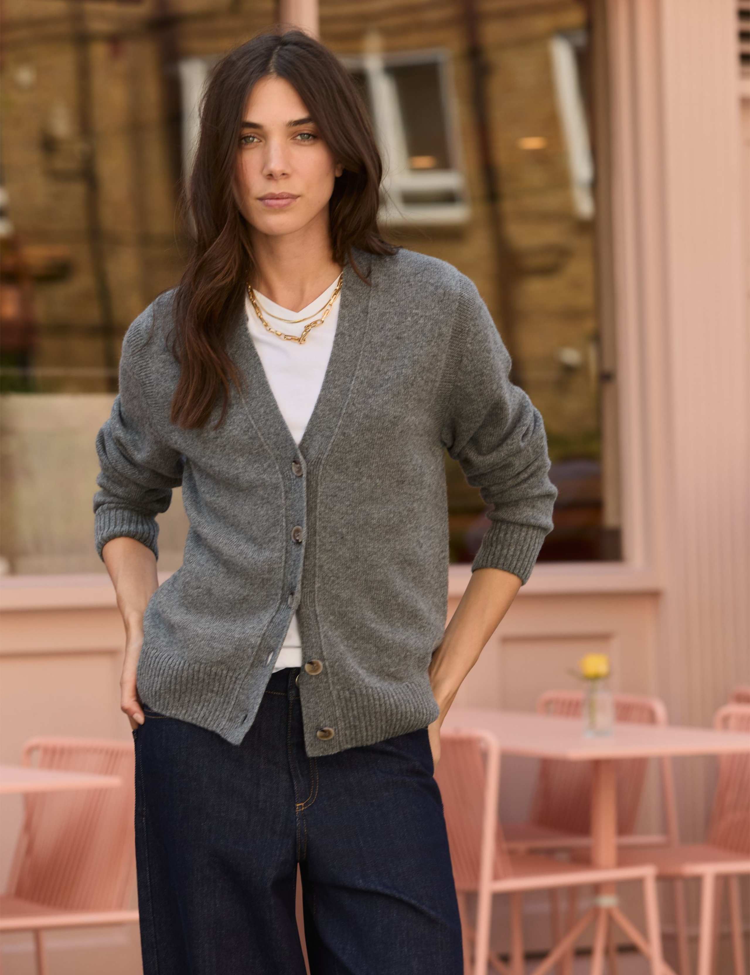 Wool Blend Textured V-Neck Cardigan