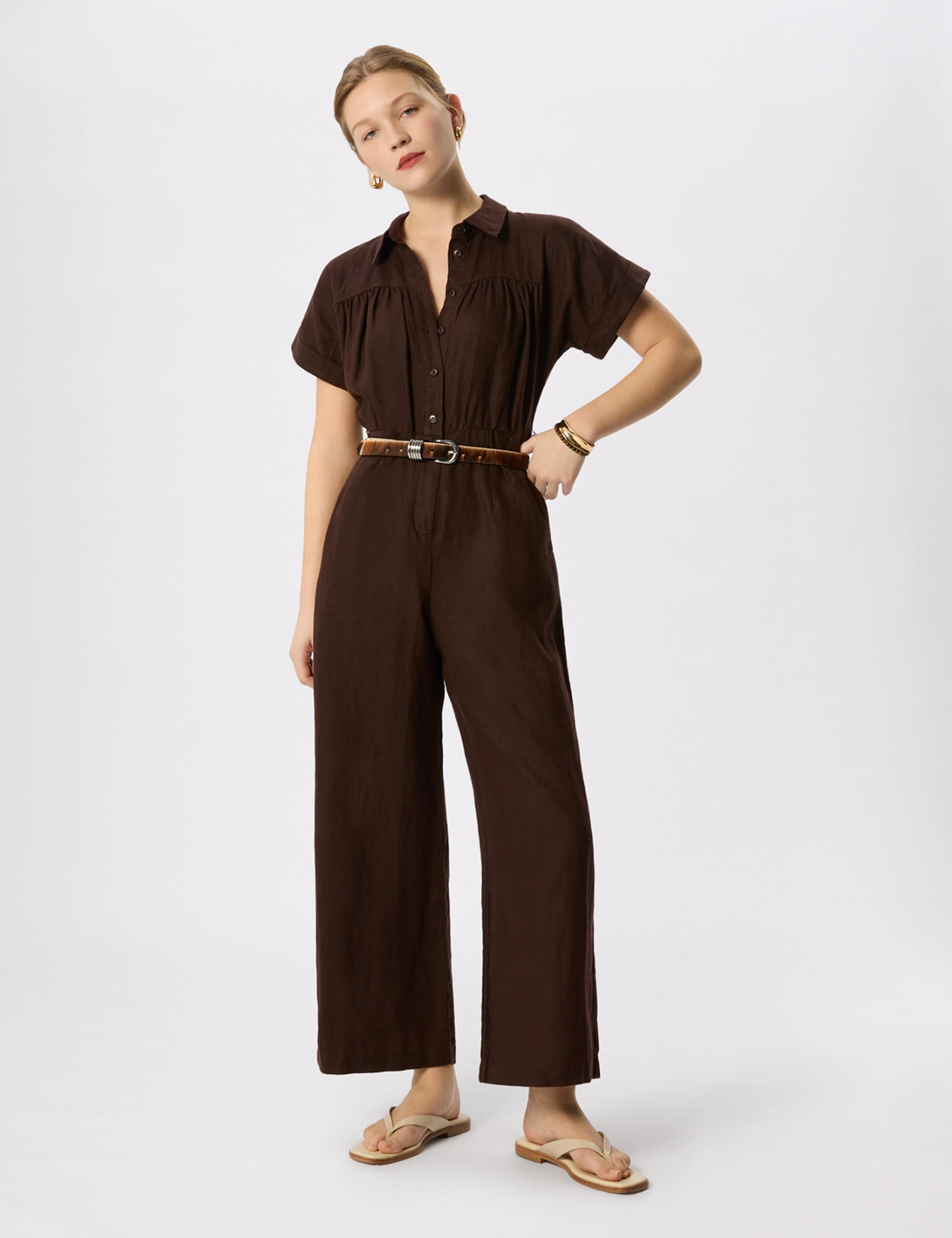 Pure Linen Short Sleeve Utility Jumpsuit