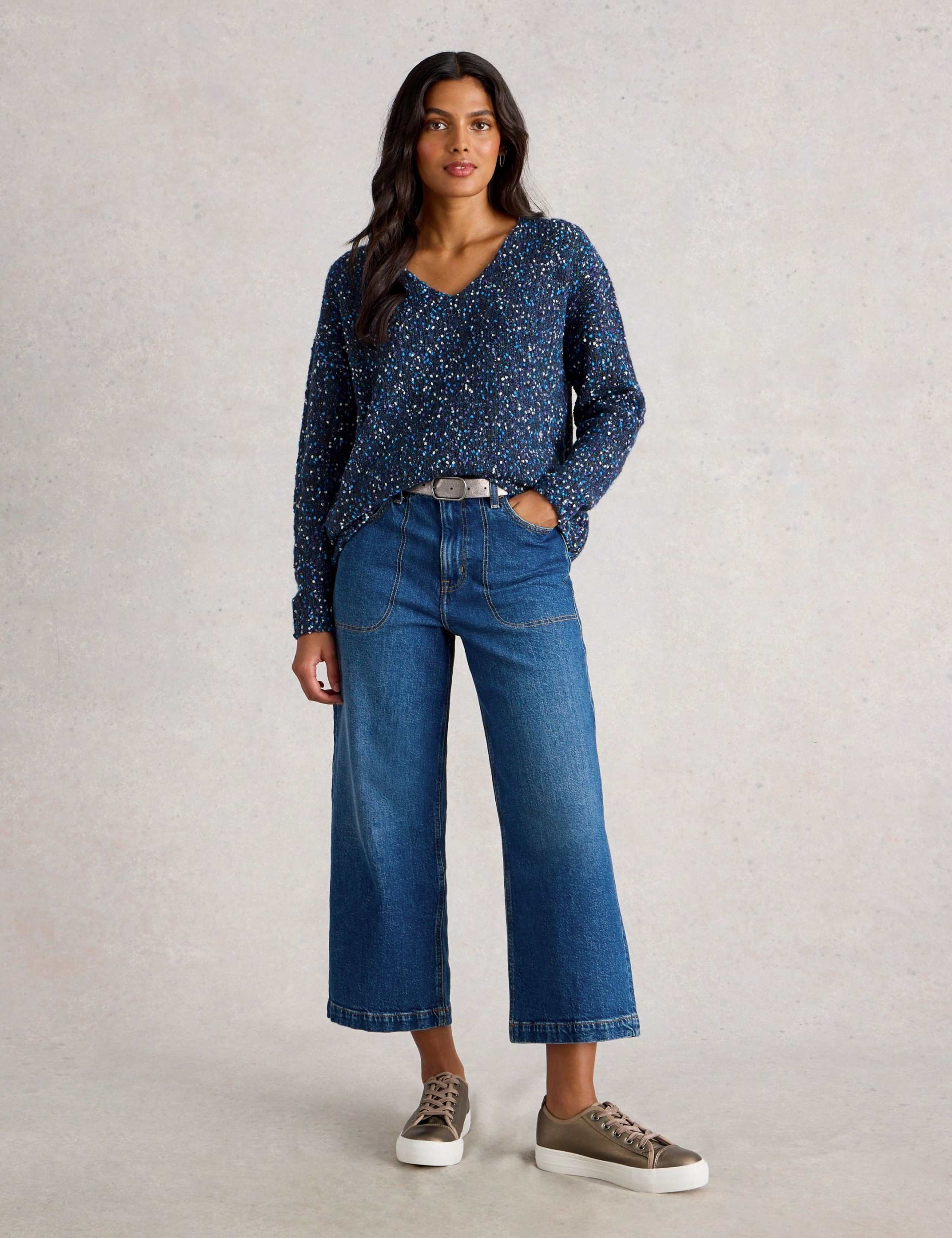 Textured V-Neck Jumper with Wool