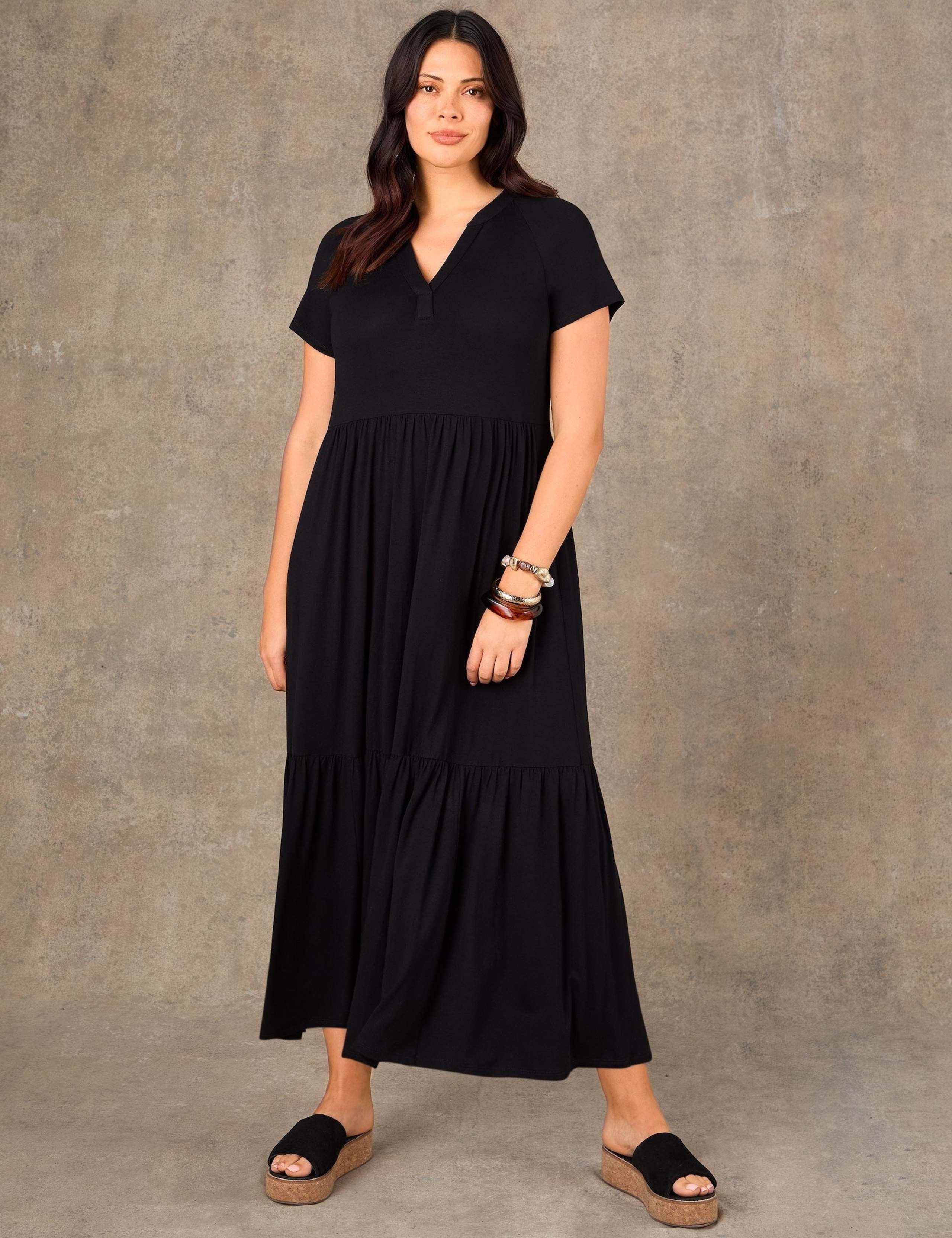 Jersey V-Neck Maxi Tiered Dress