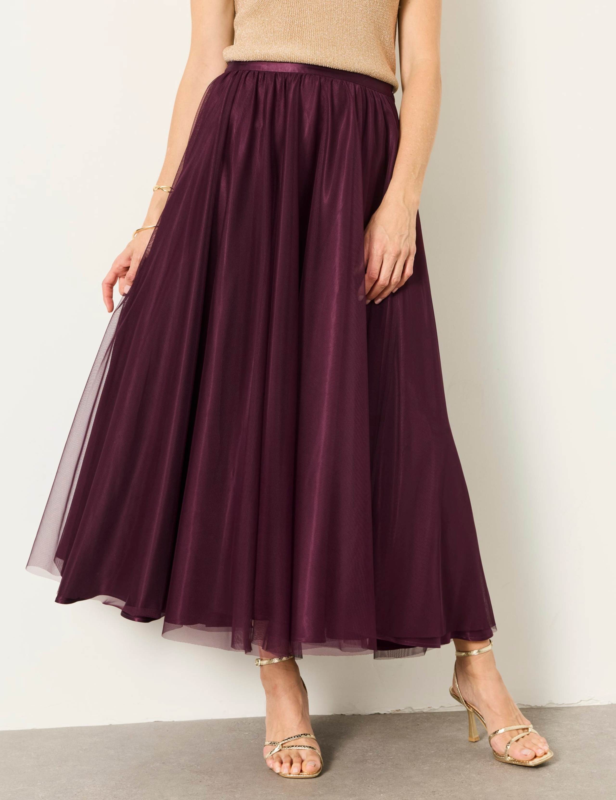 Tulle Pleated Midi Skirt