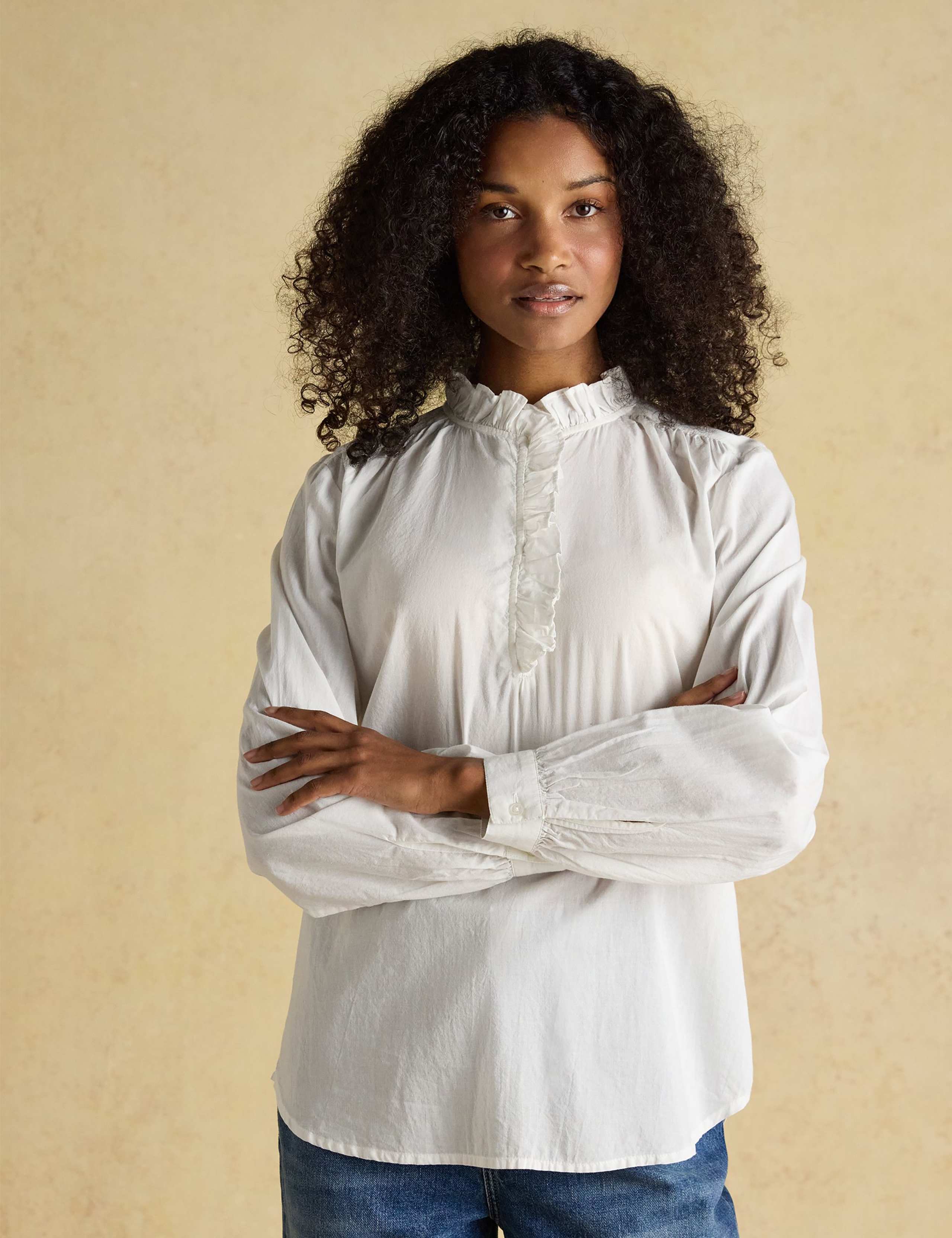 Pure Cotton Ruffle Collar Blouse