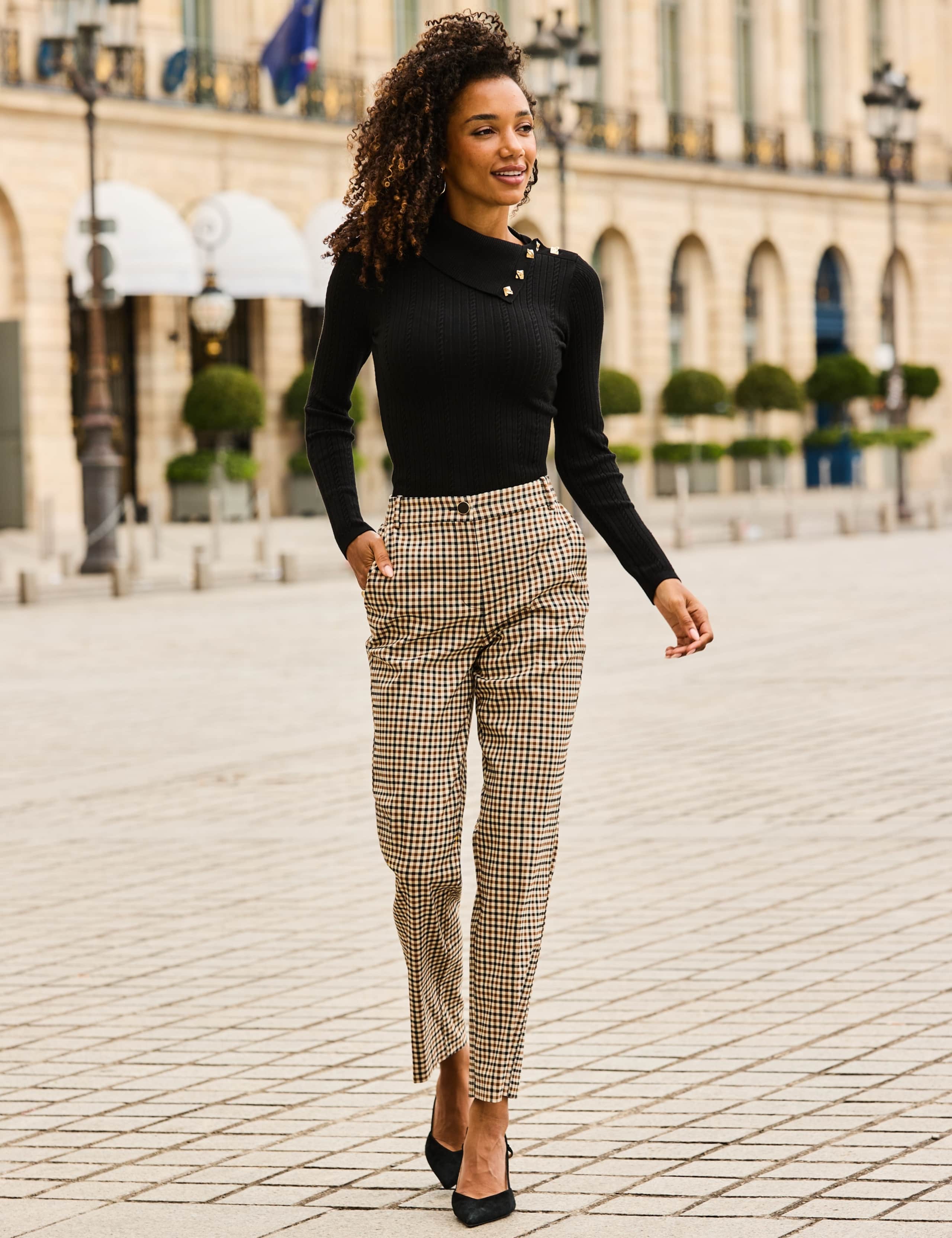 Checked Cigarette Slim Leg Trousers
