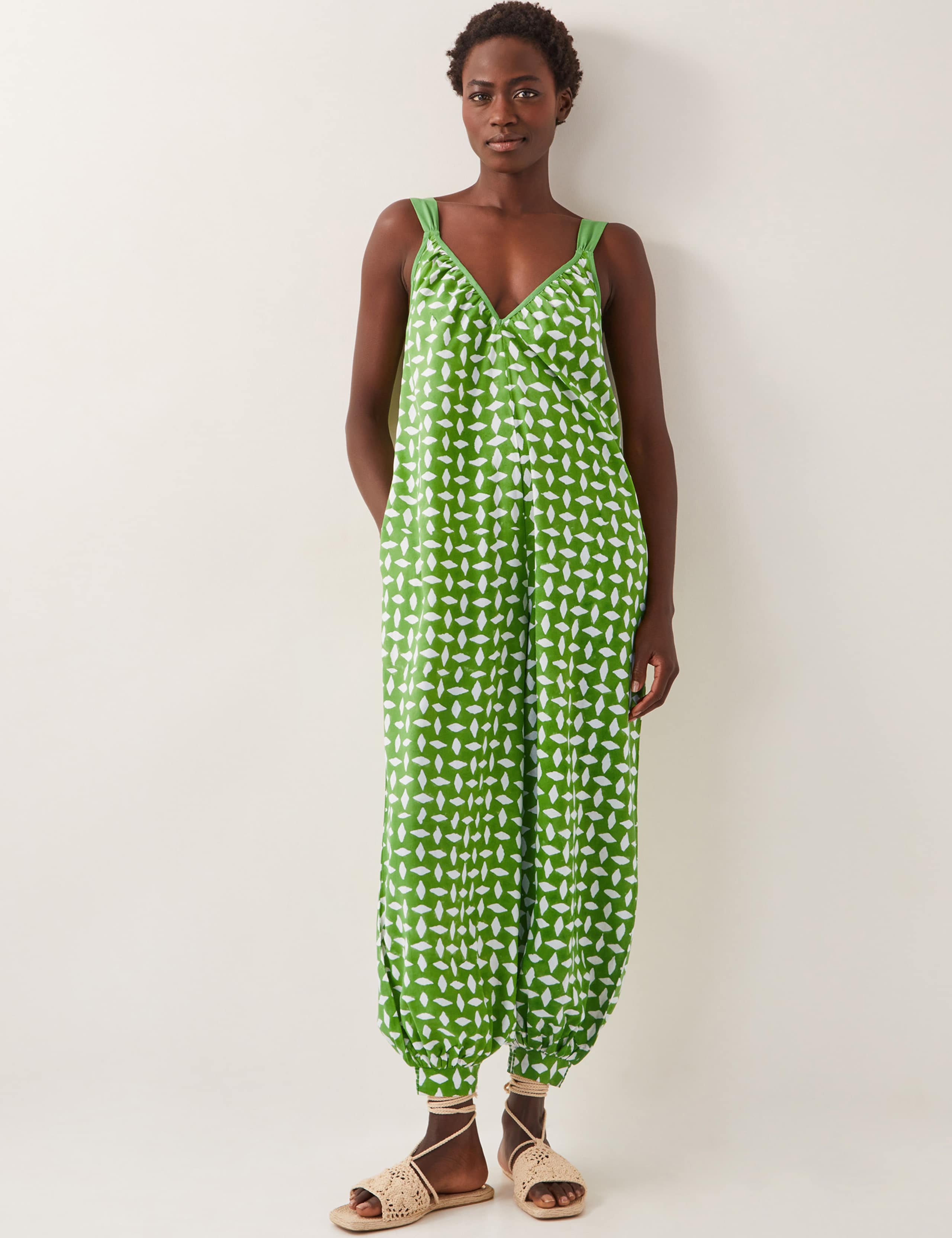Geometric V-Neck Sleeveless Jumpsuit