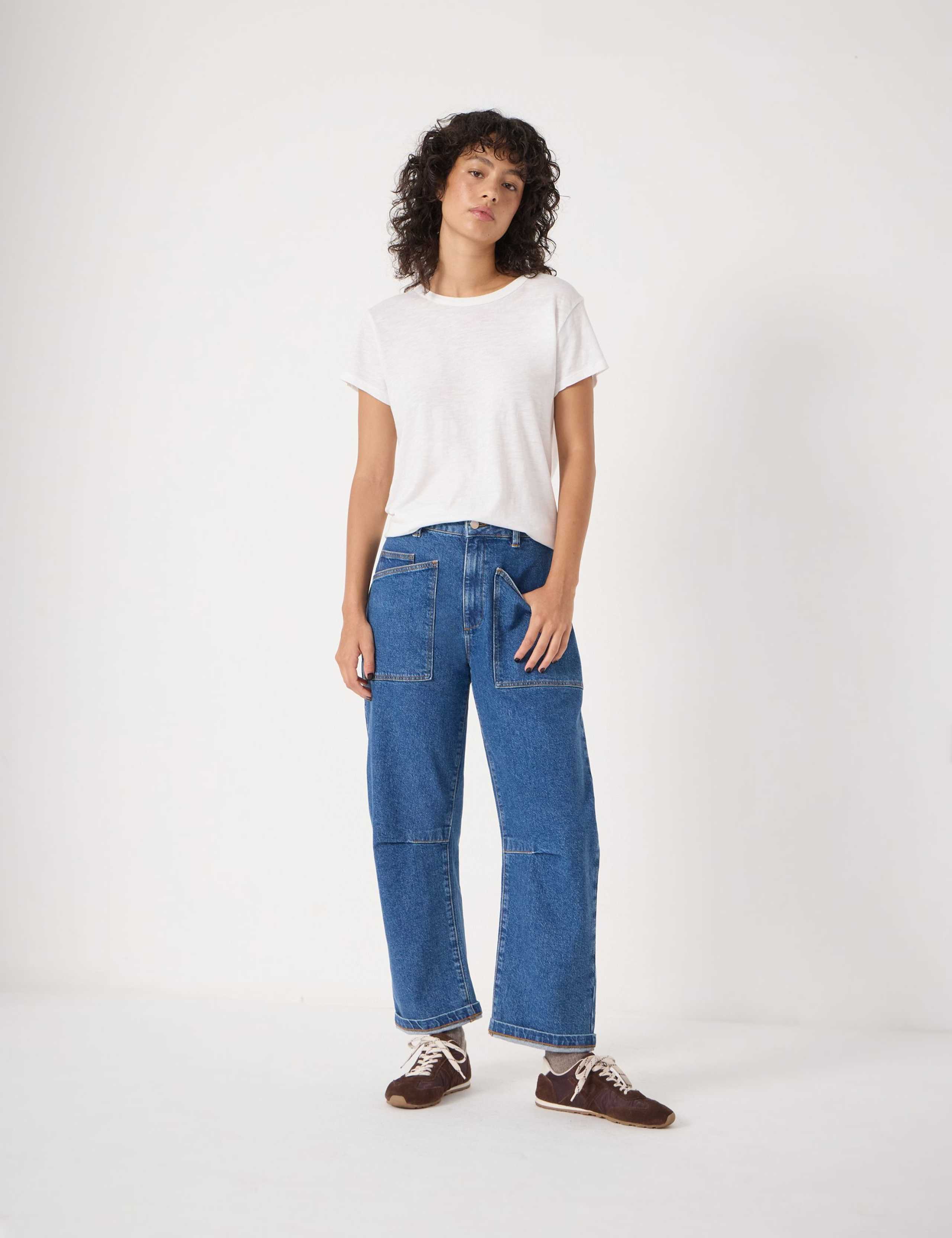 Mid Rise Barrel Leg Ankle Grazer Jeans