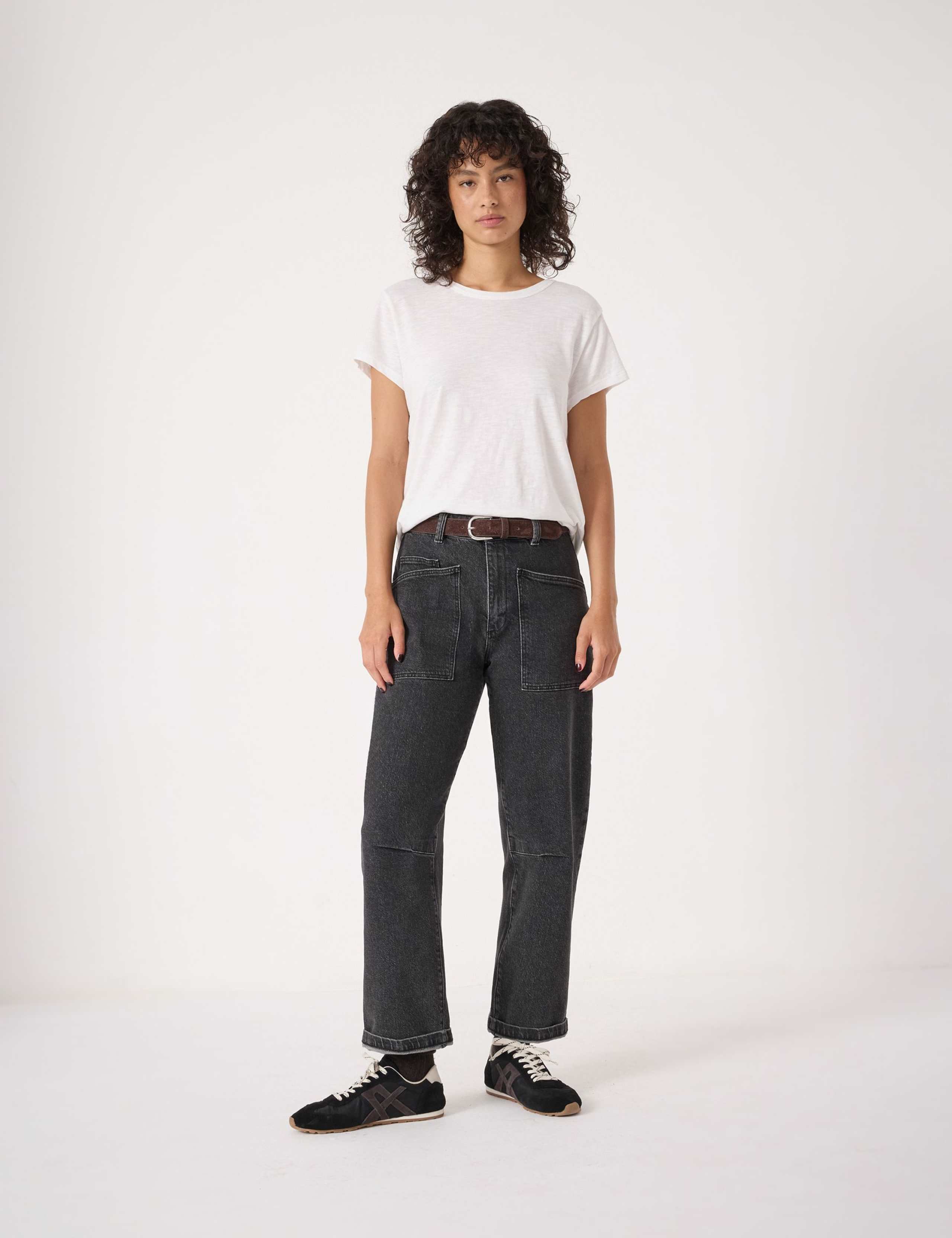 Mid Rise Barrel Leg Ankle Grazer Jeans