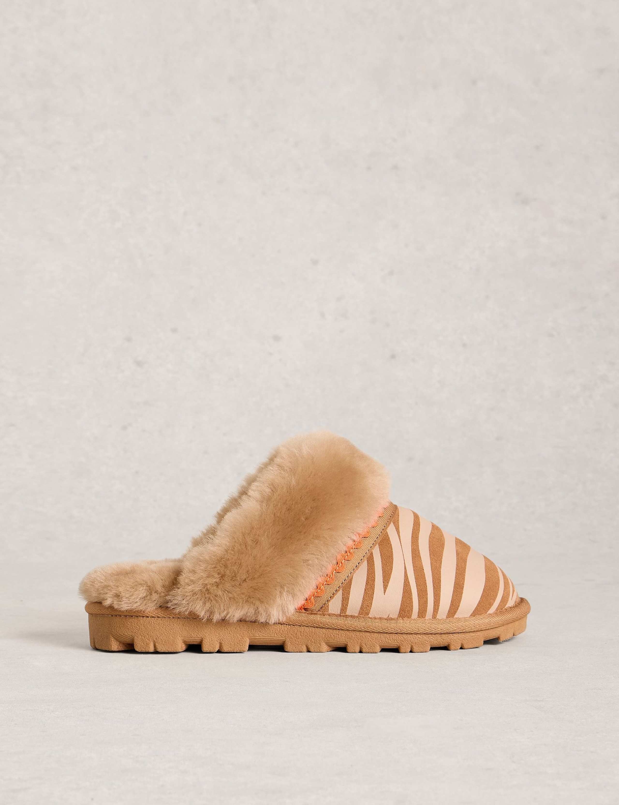 Suede Zebra Print Mule Slippers