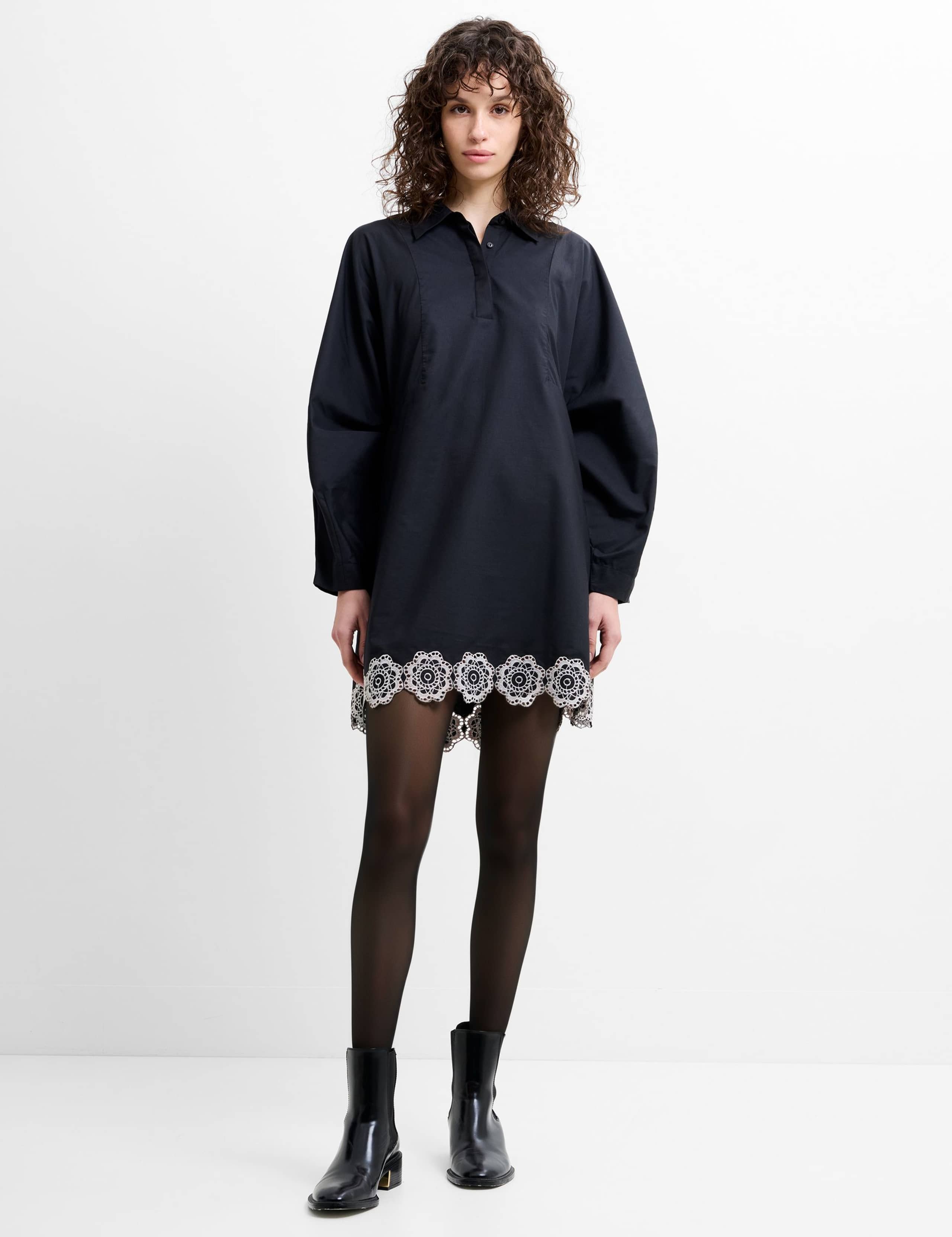 Cotton Blend Broderie Mini Shift Dress