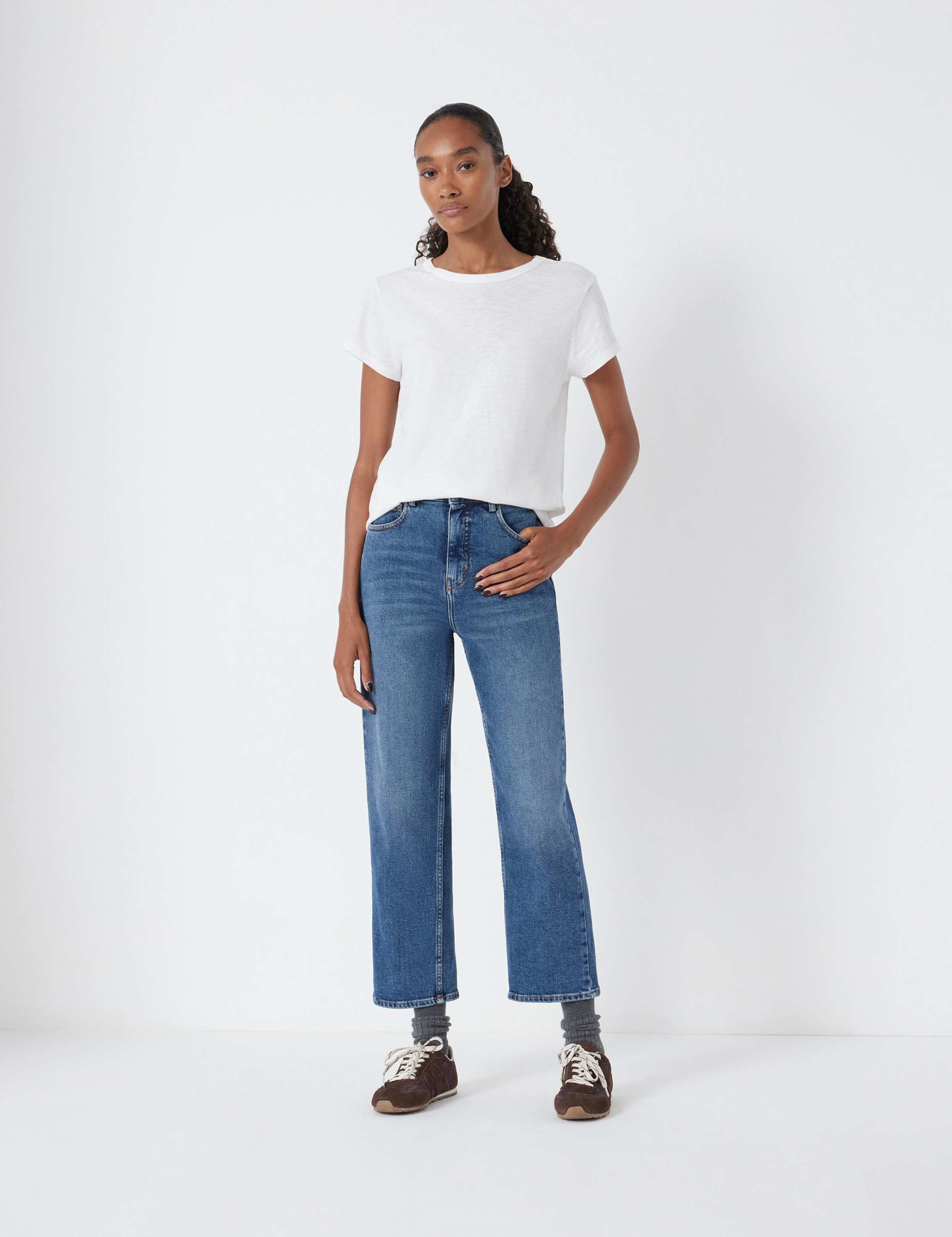 Cotton Rich High Waisted Straight Leg Cropped Jeans