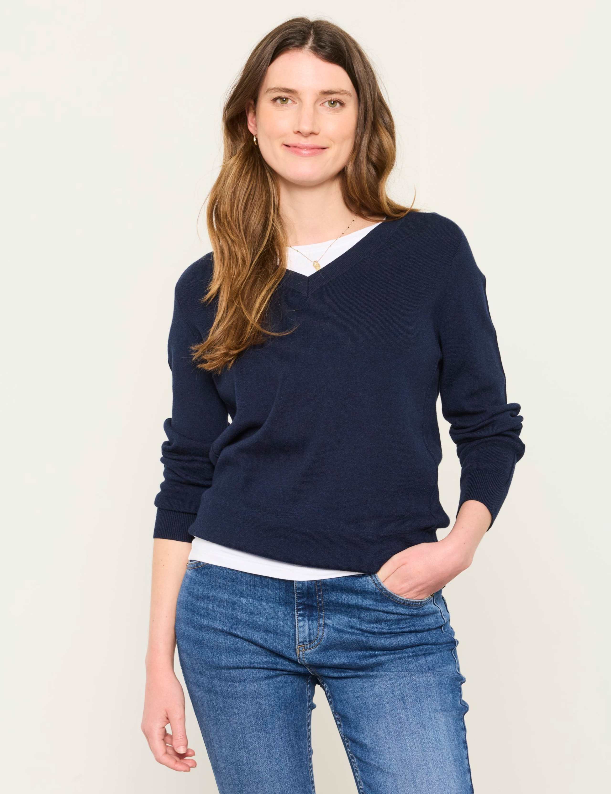 Cotton Blend V-Neck Longline Jumper