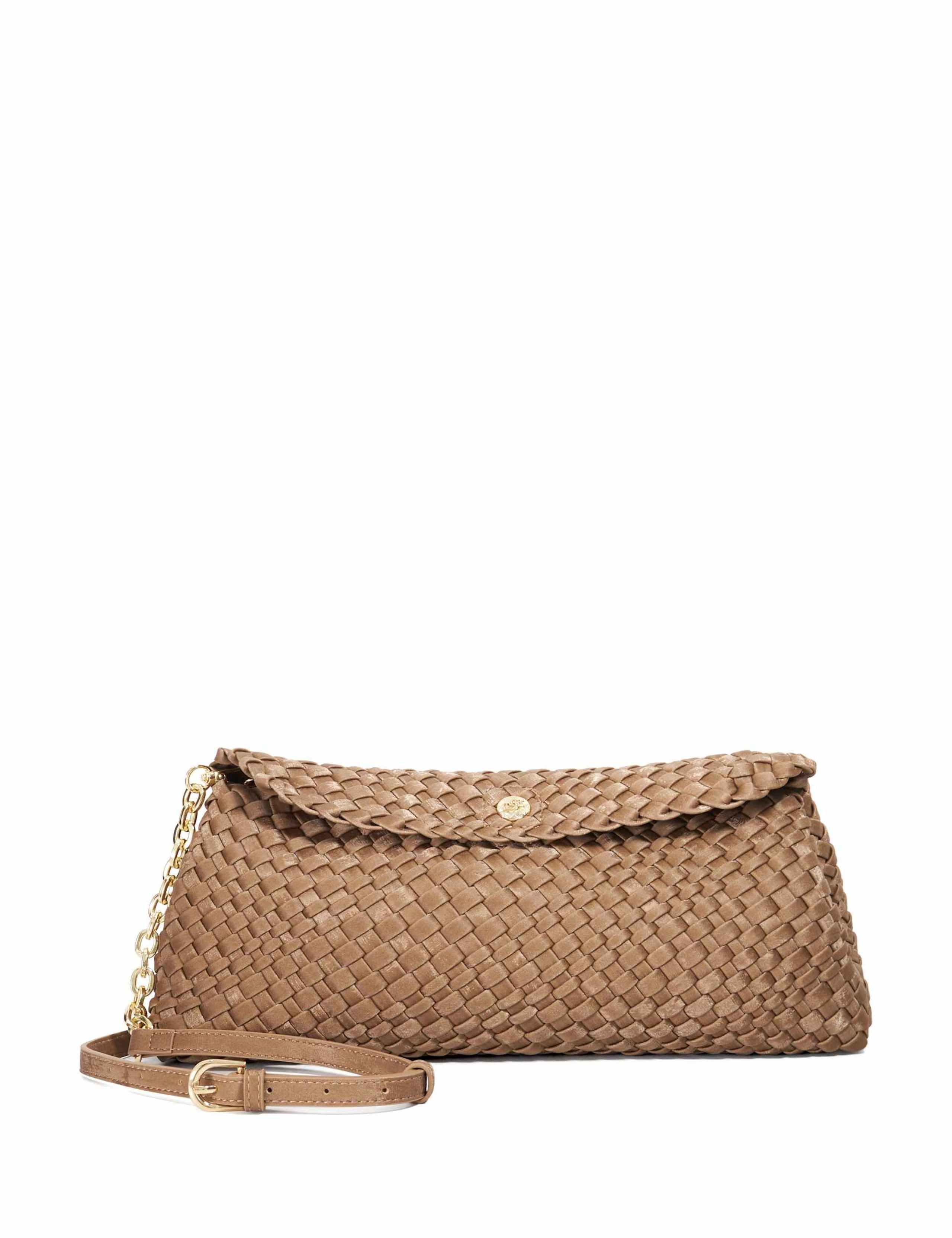 Faux Leather Woven Clutch Bag