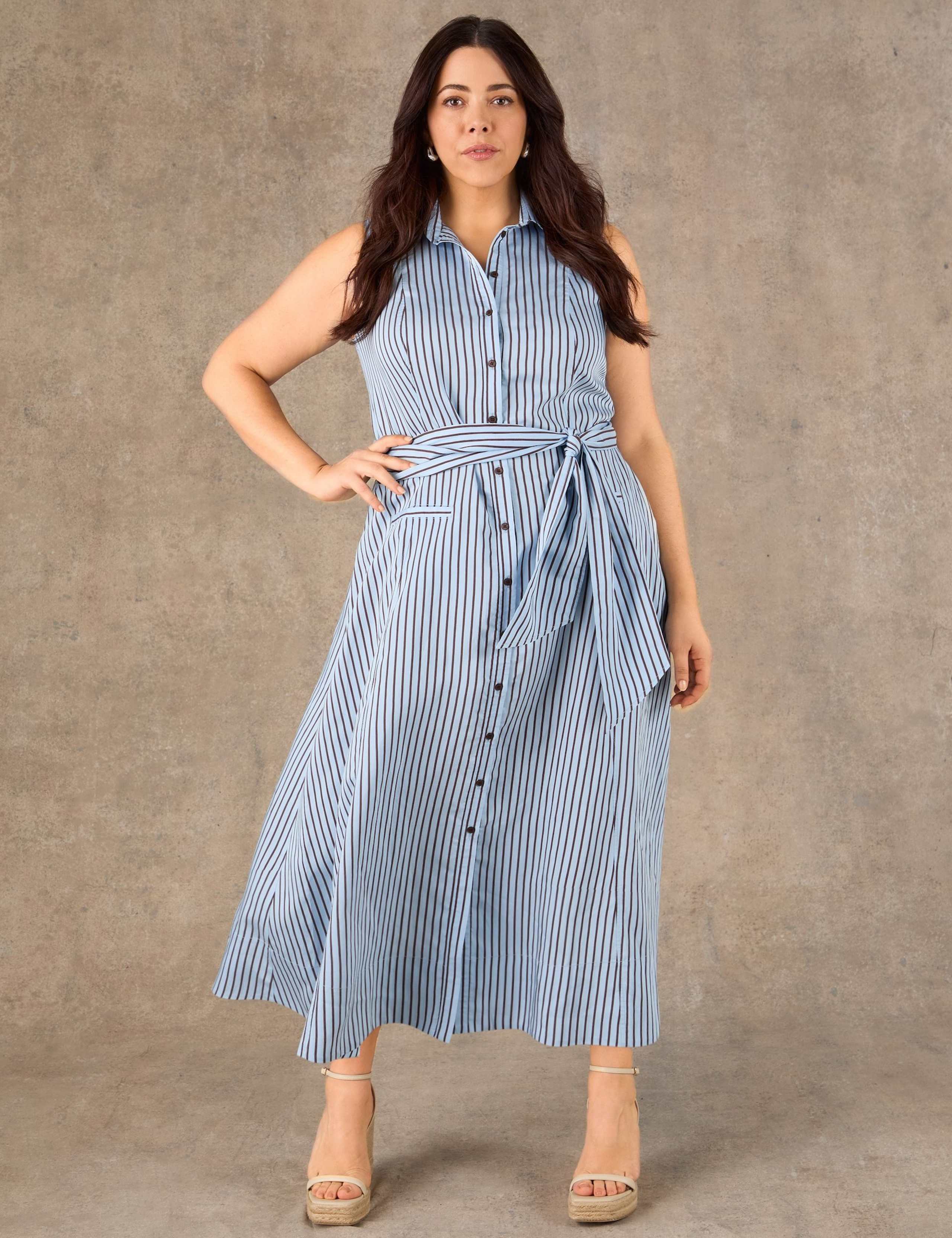 Striped Button Through Maxi Shirt Dress