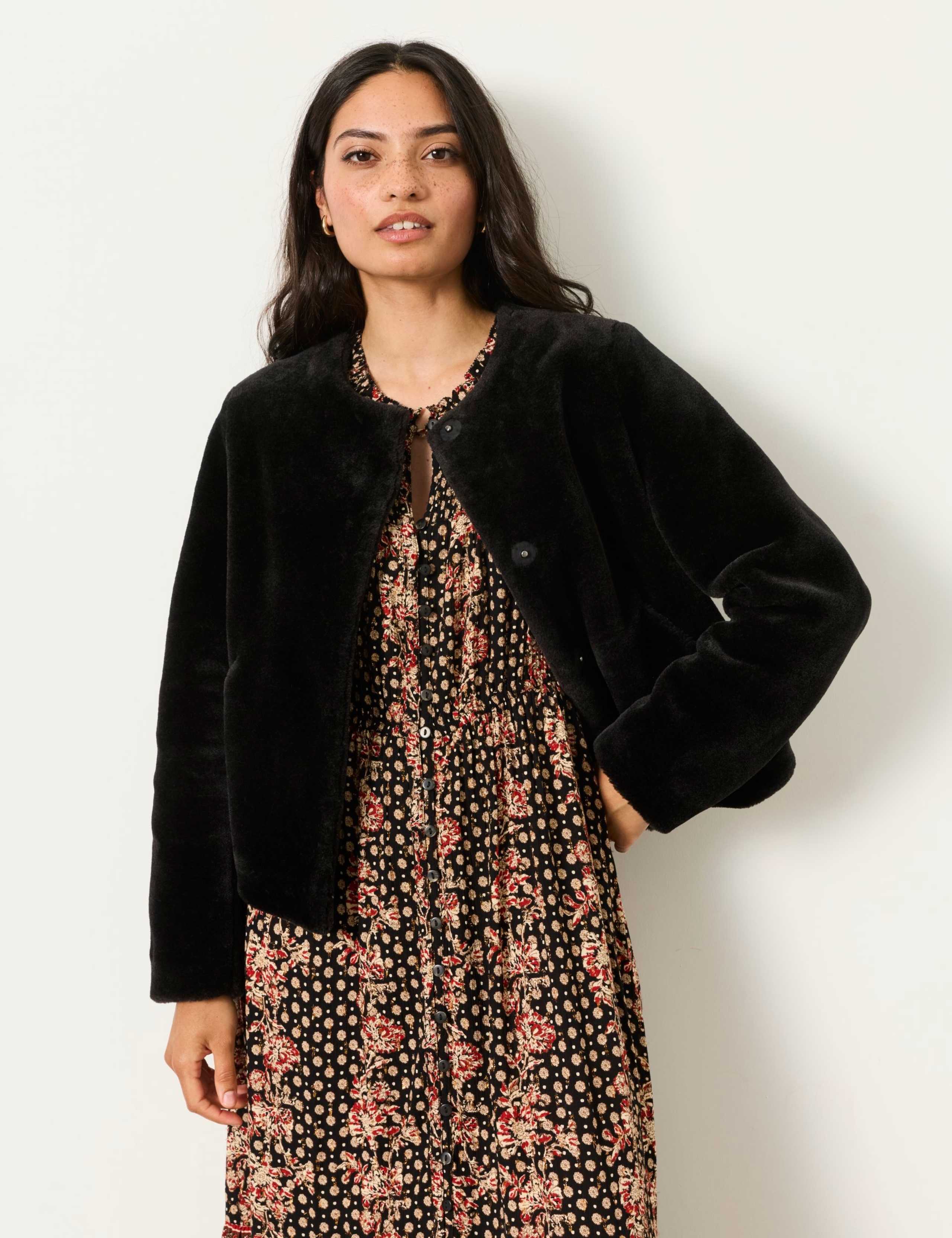 Faux Fur Textured Cropped Jacket