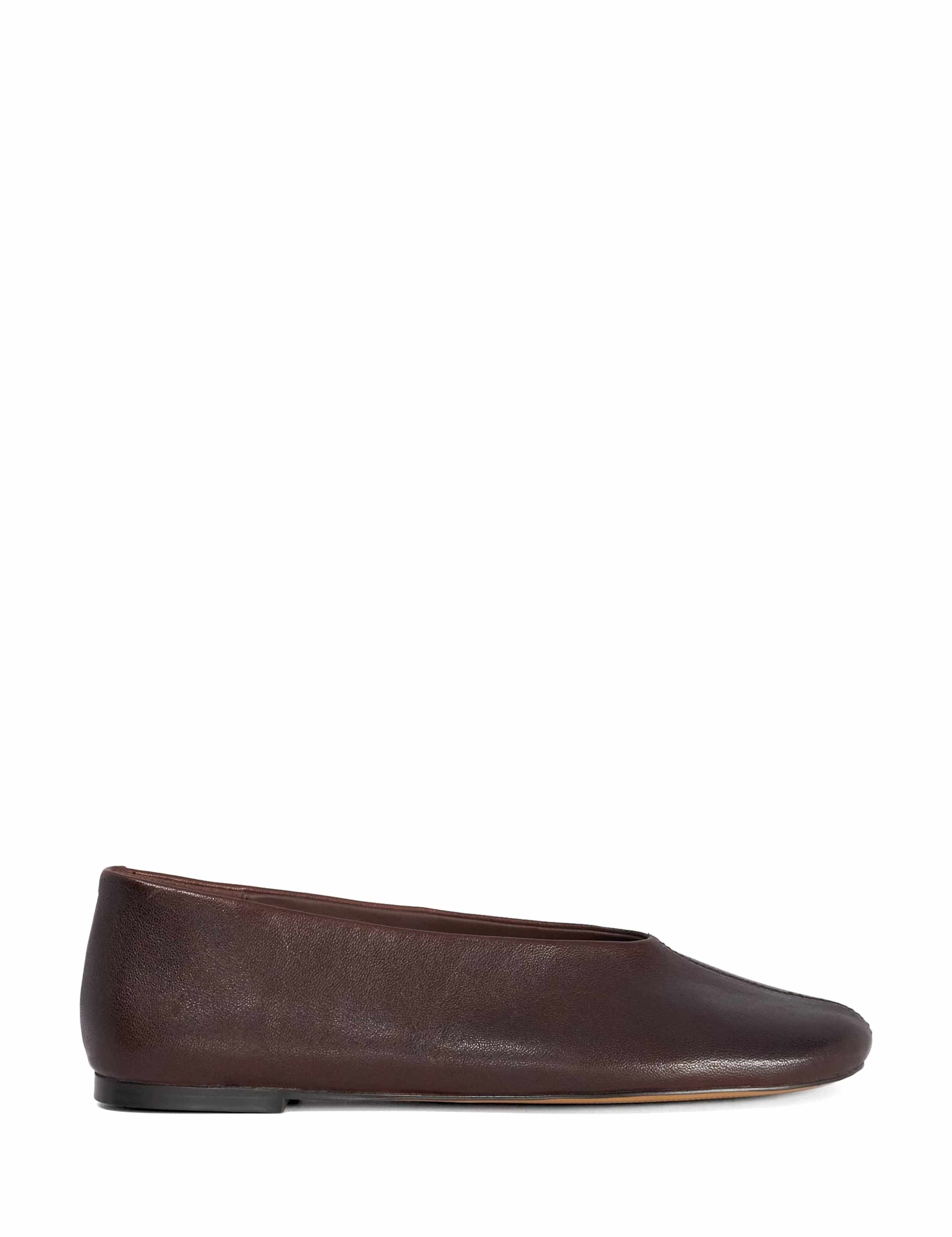 Leather High Cut Round Toe Ballet Pumps