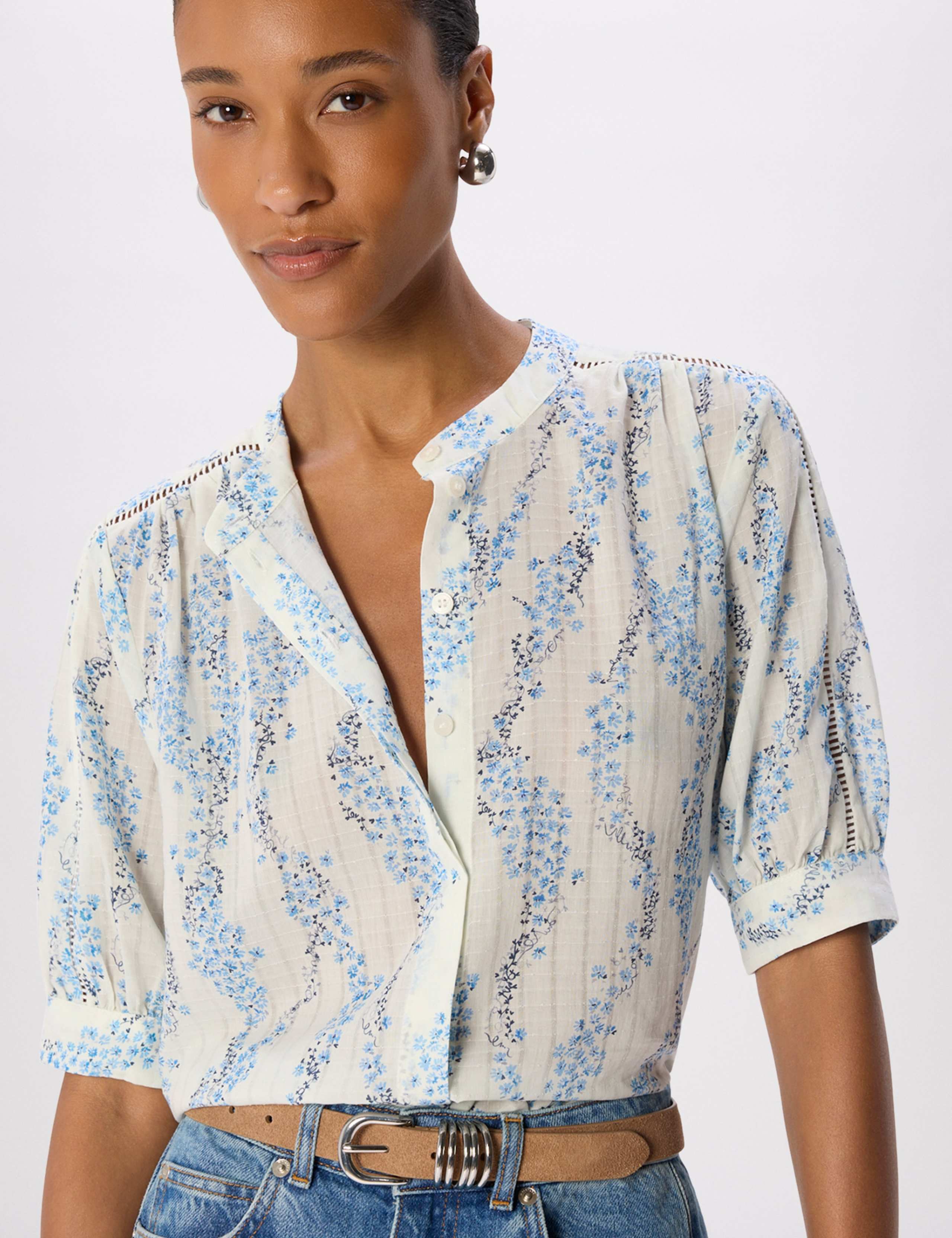Lyocell Blend Floral Button Through Top