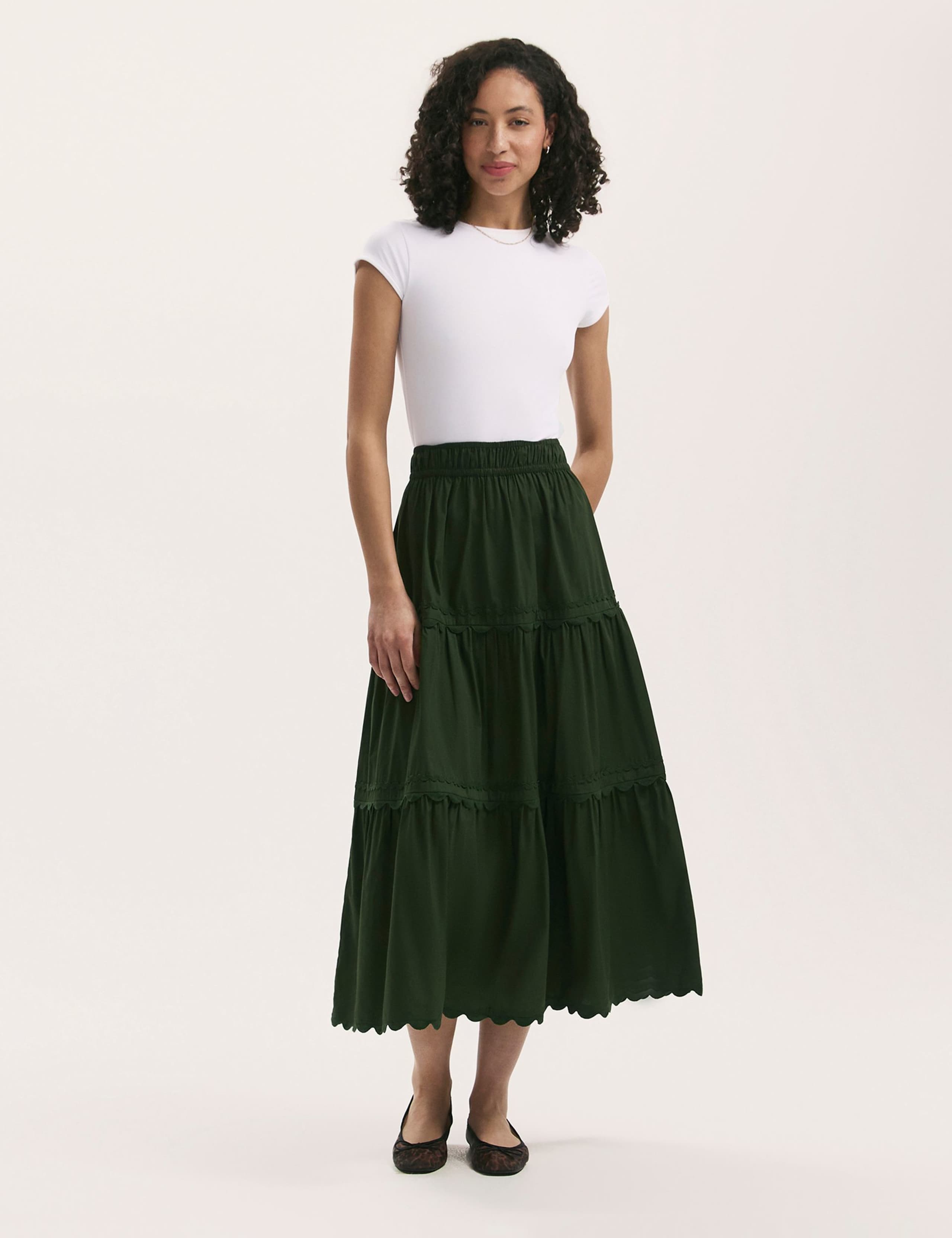 Pure Cotton Midi Tiered Skirt