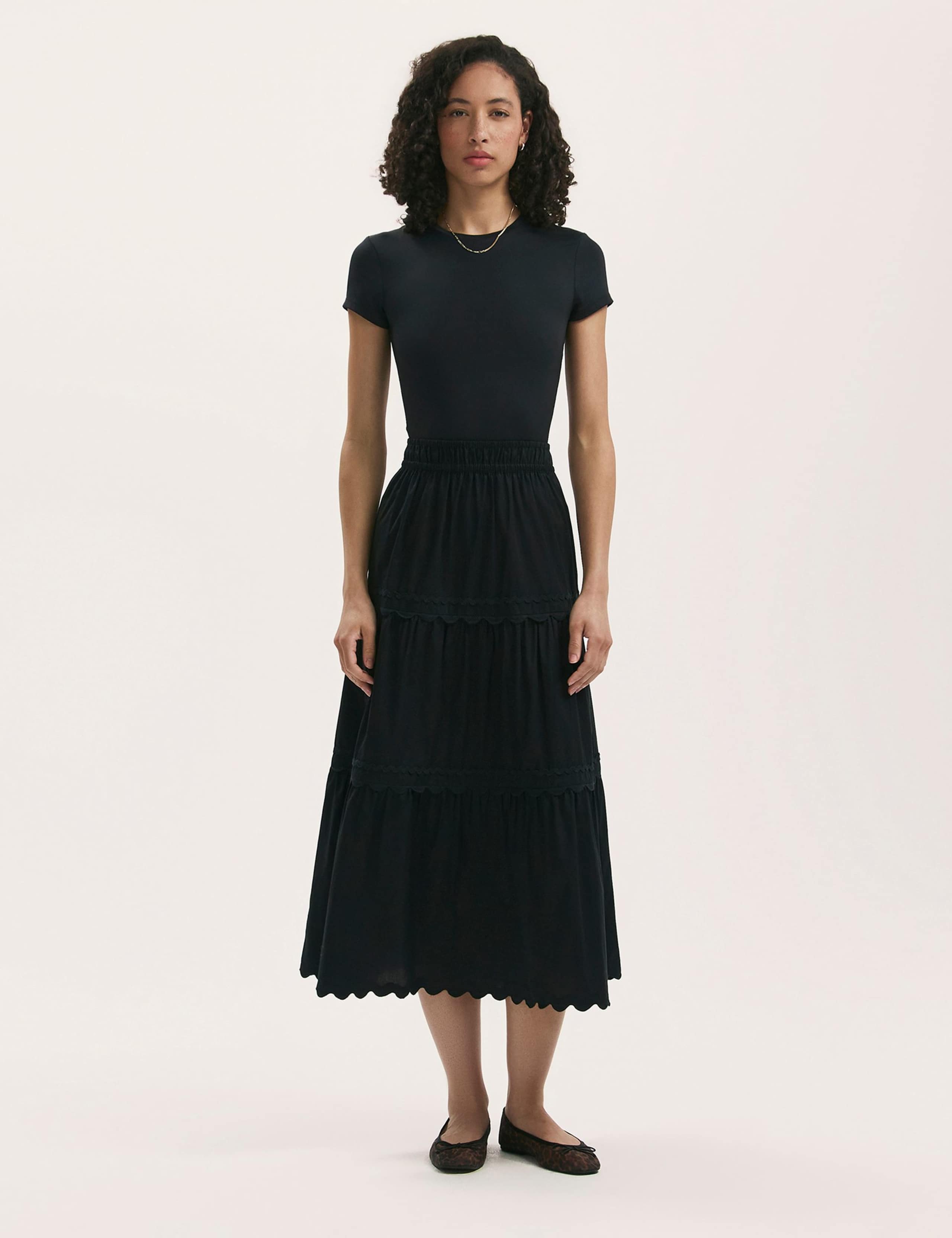 Pure Cotton Midi Tiered Skirt