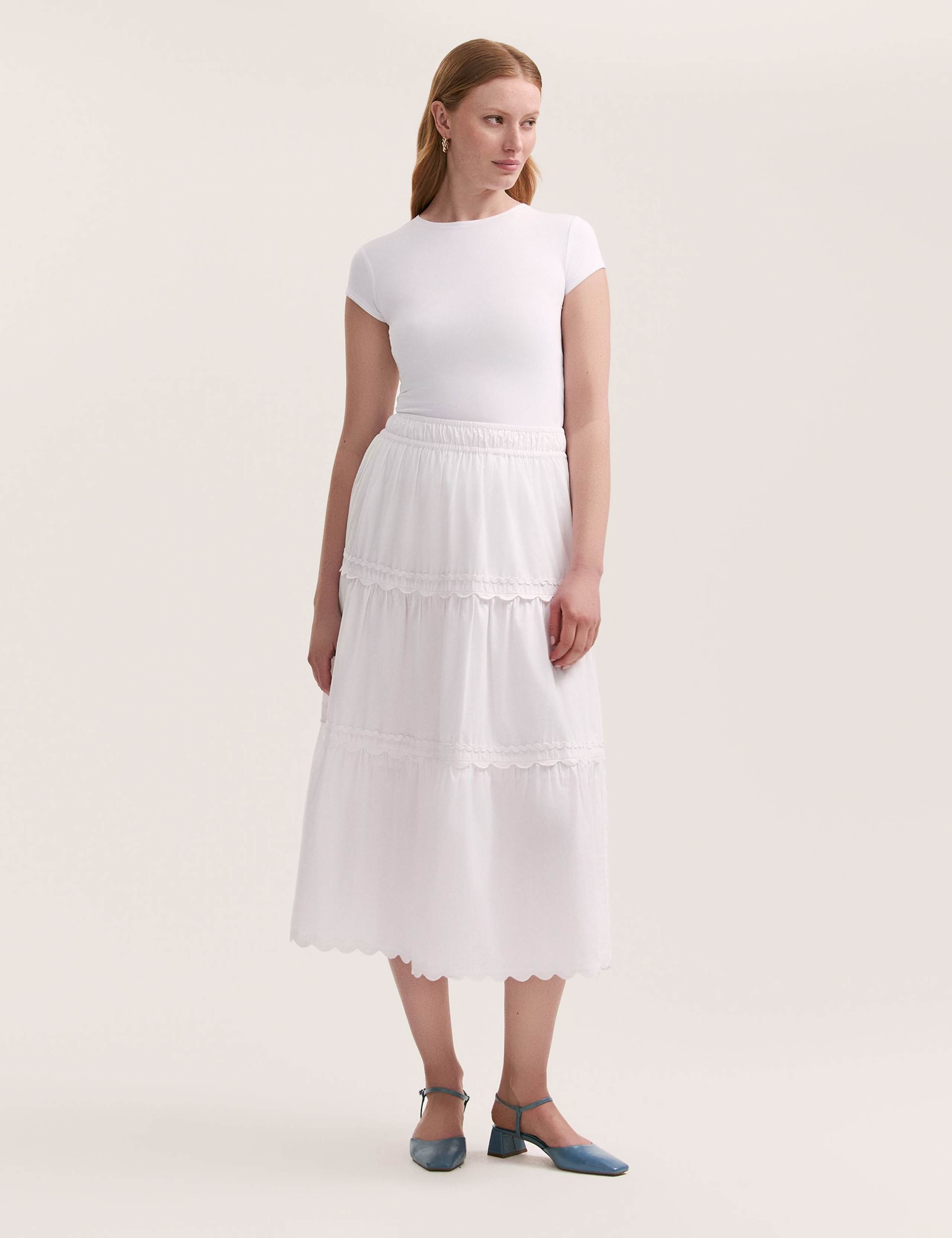 Pure Cotton Midi Tiered Skirt