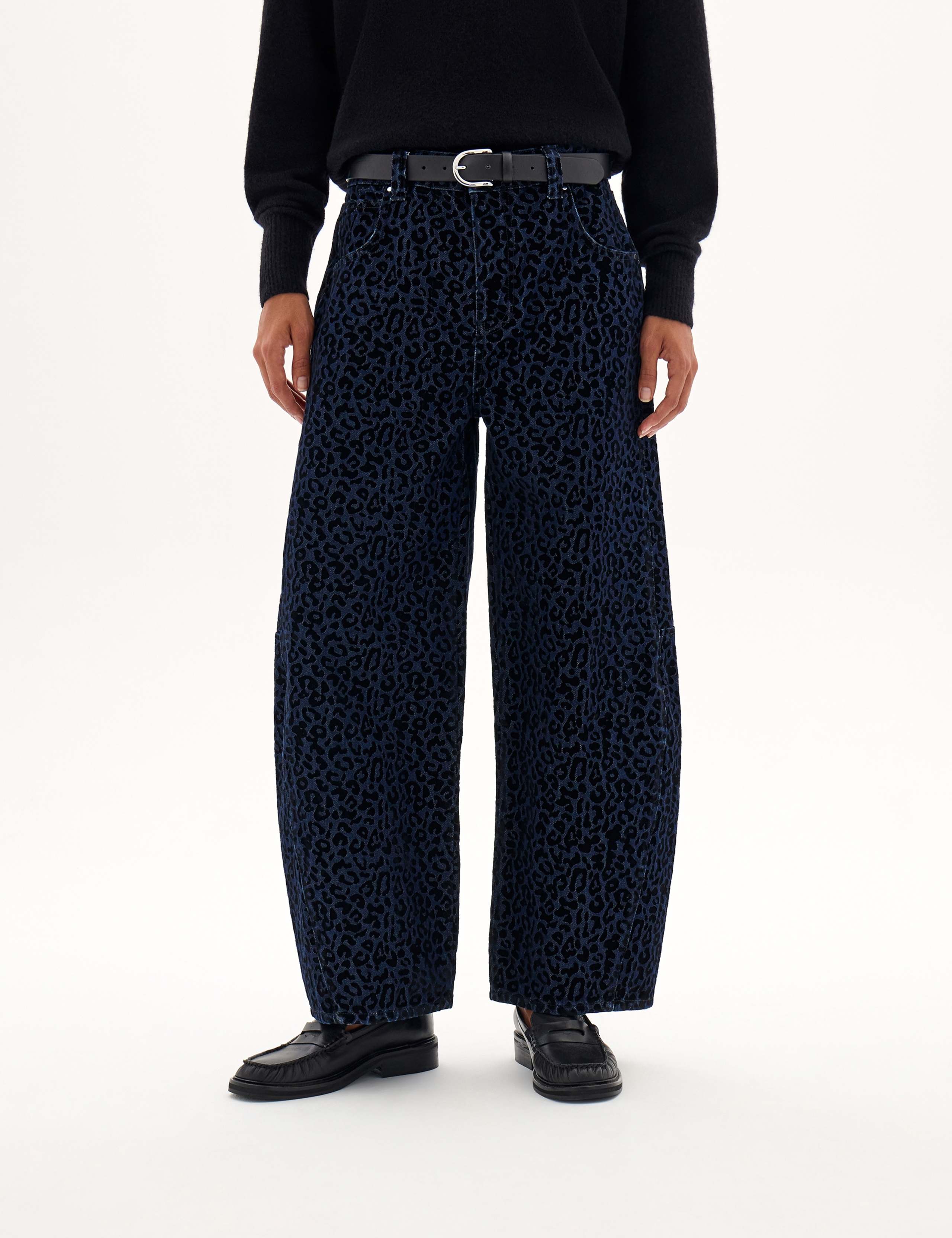 Printed Pure Cotton Barrel Leg Cropped Jeans