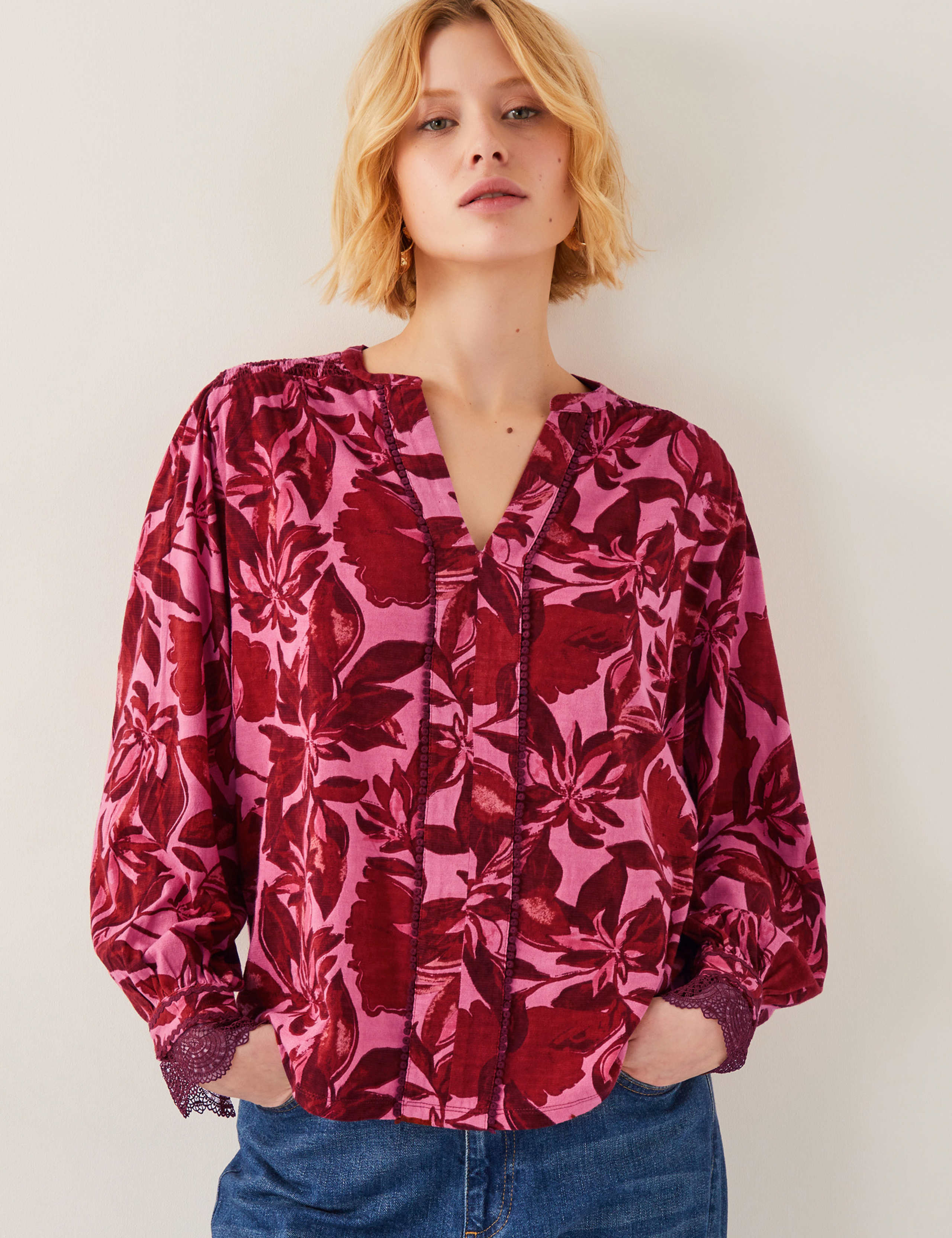 Cotton Rich Floral Lace Detail Blouse