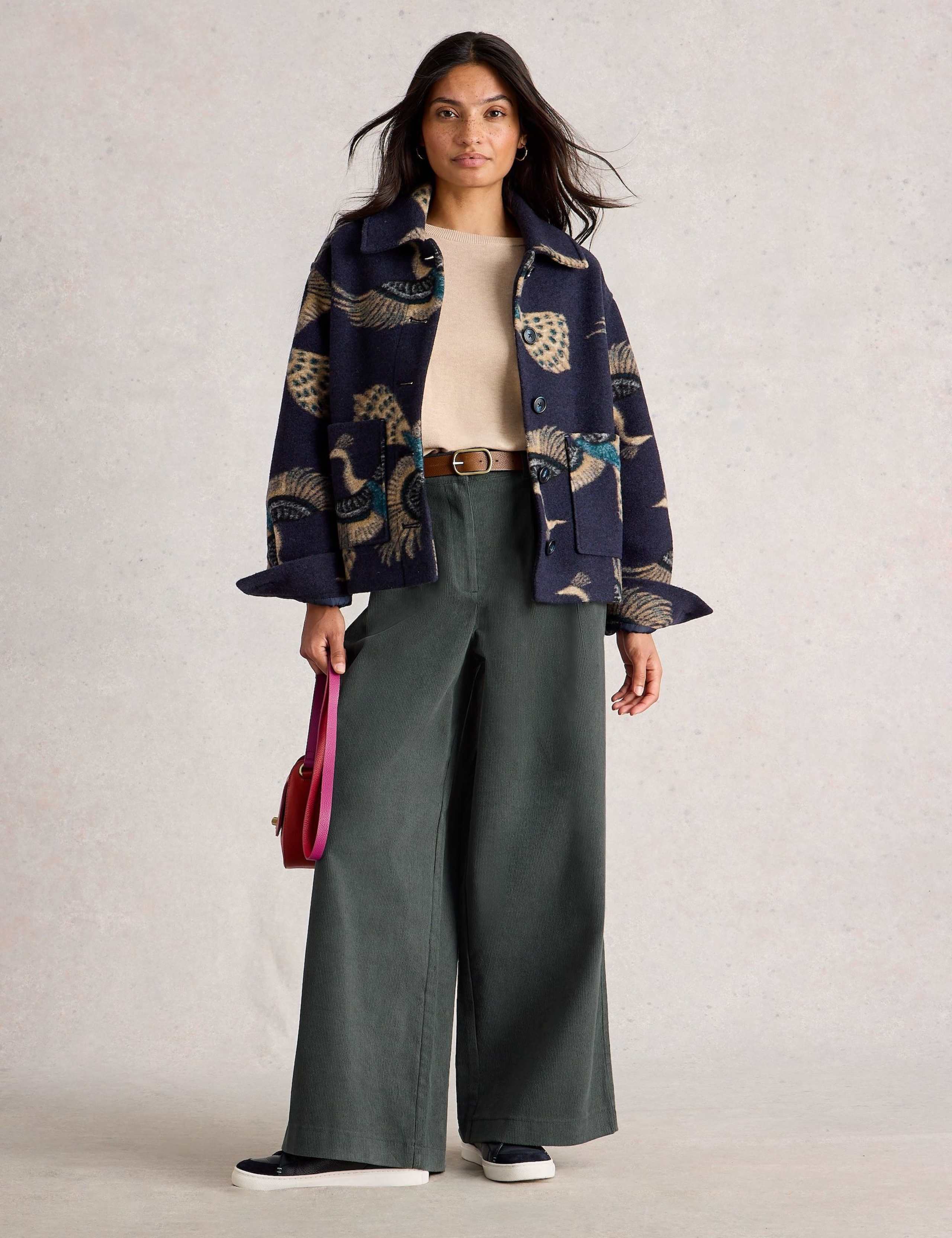 Pure Cotton Button Detail Wide Leg Trousers.