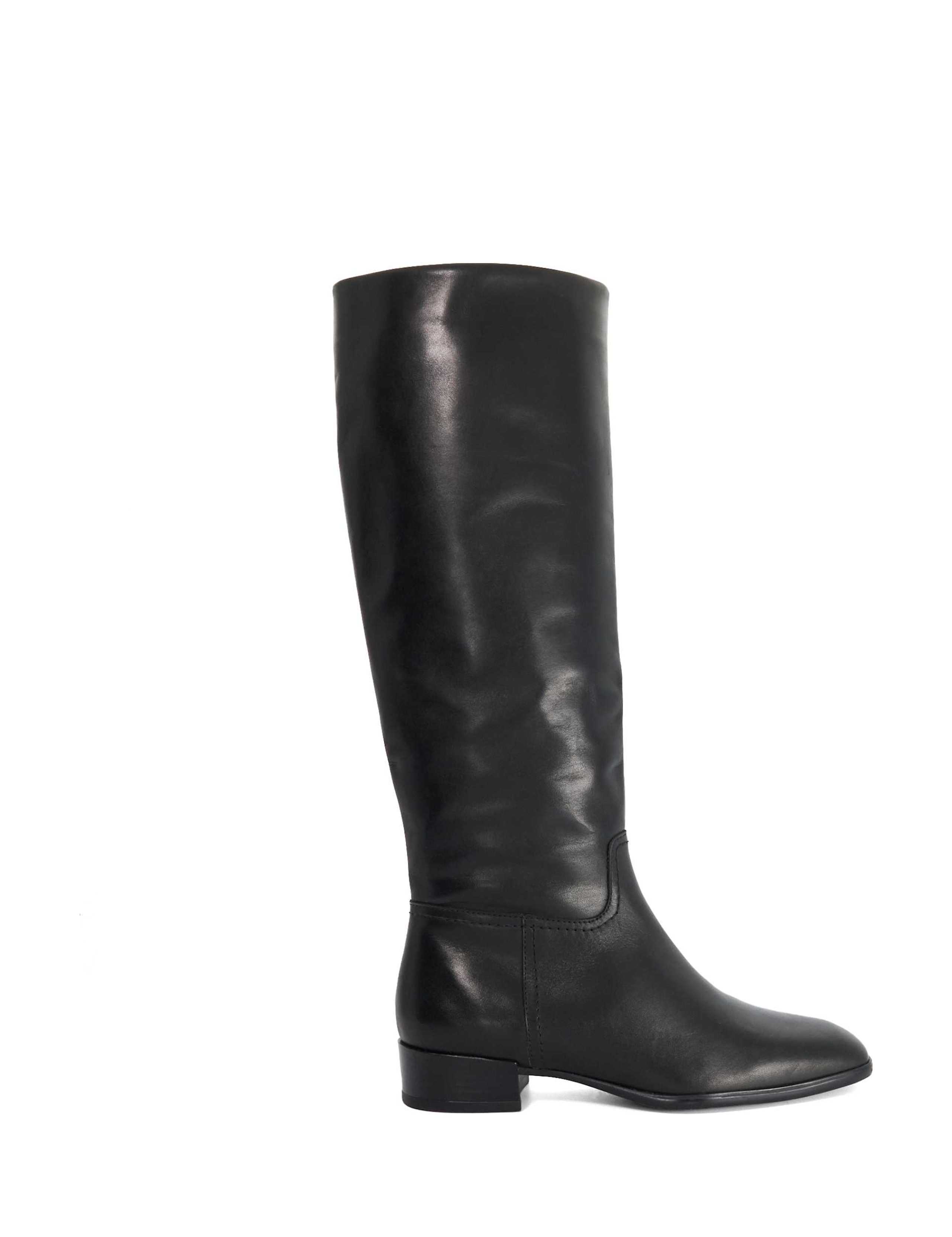 Leather Block Heel Knee High Boots