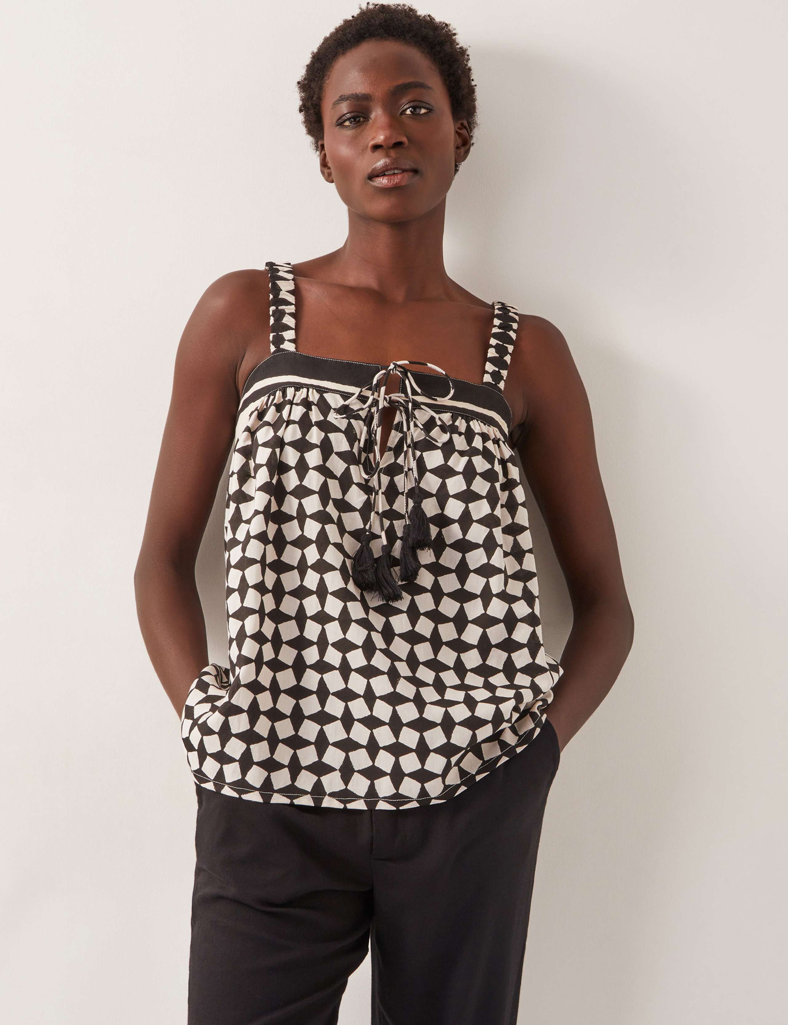 Geometric Square Neck Tie Detail Cami Top