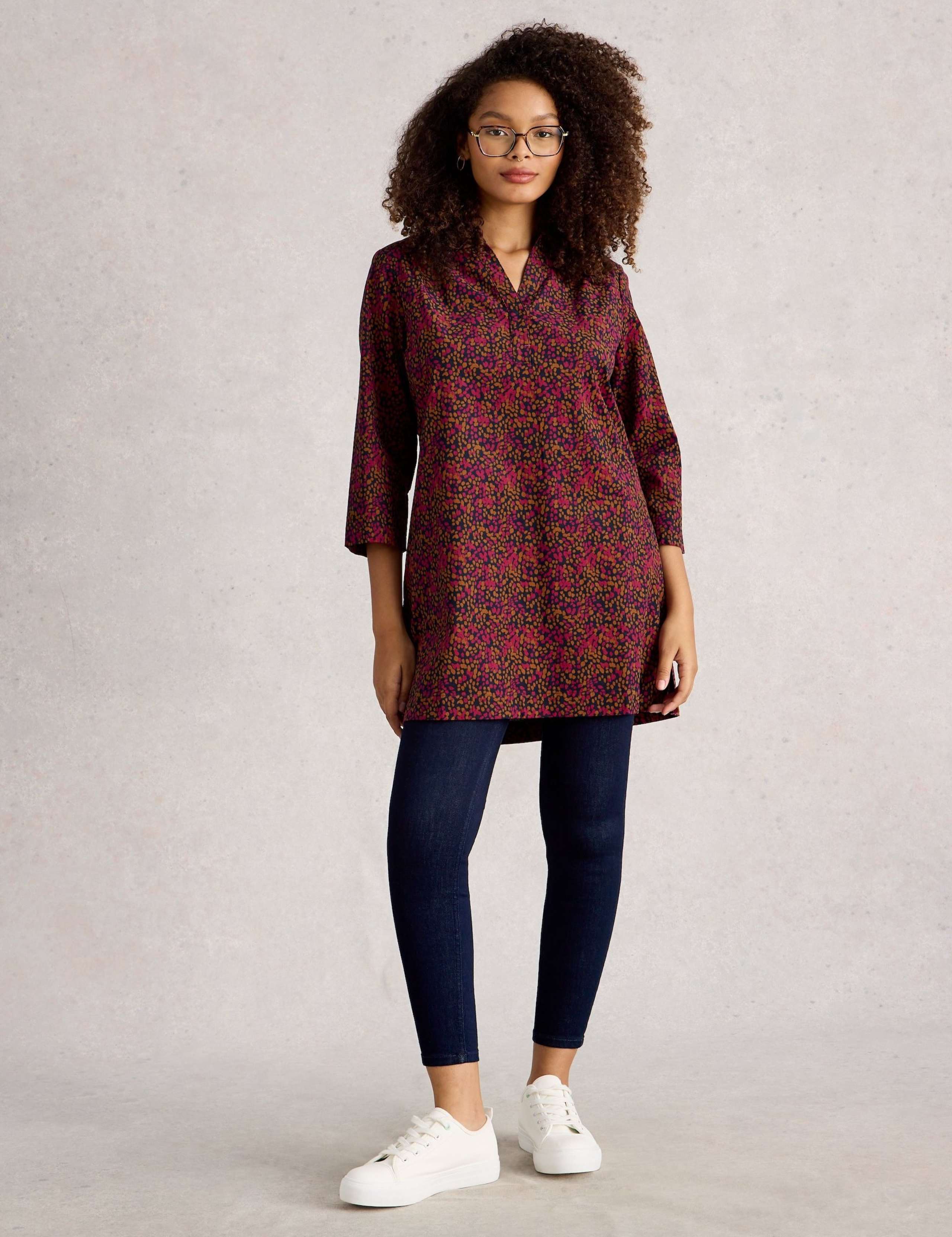 Cotton Floral Collared Neck Tunic