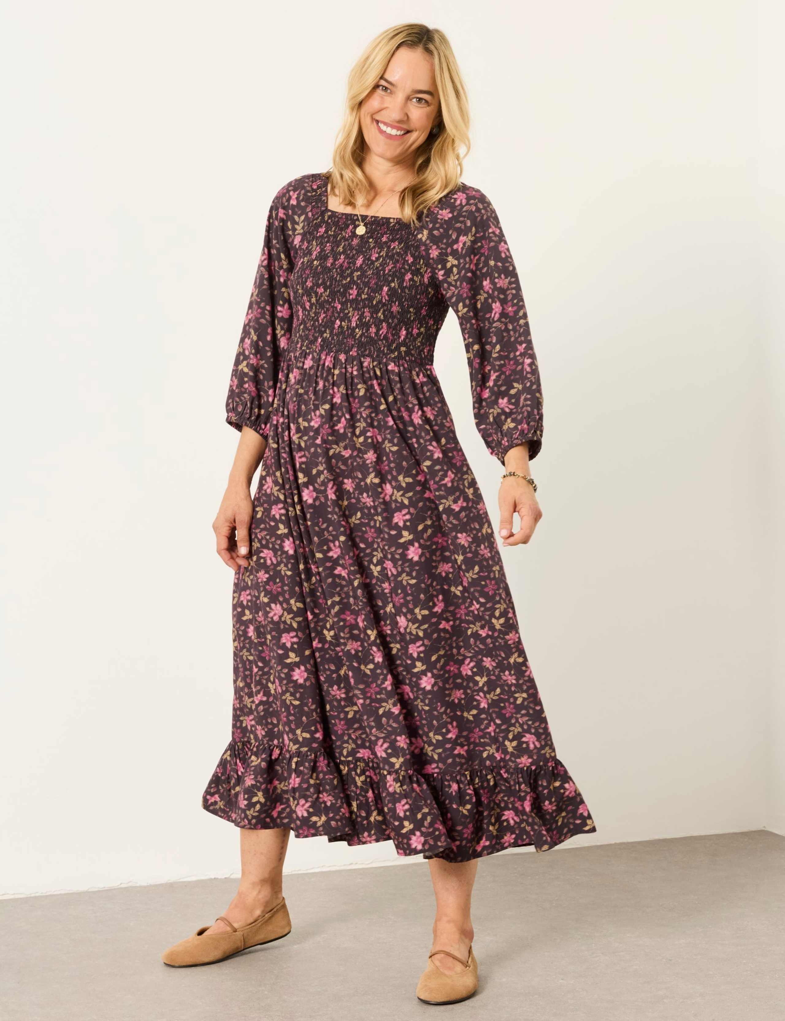 Floral Square Neck Midi Tea Dress